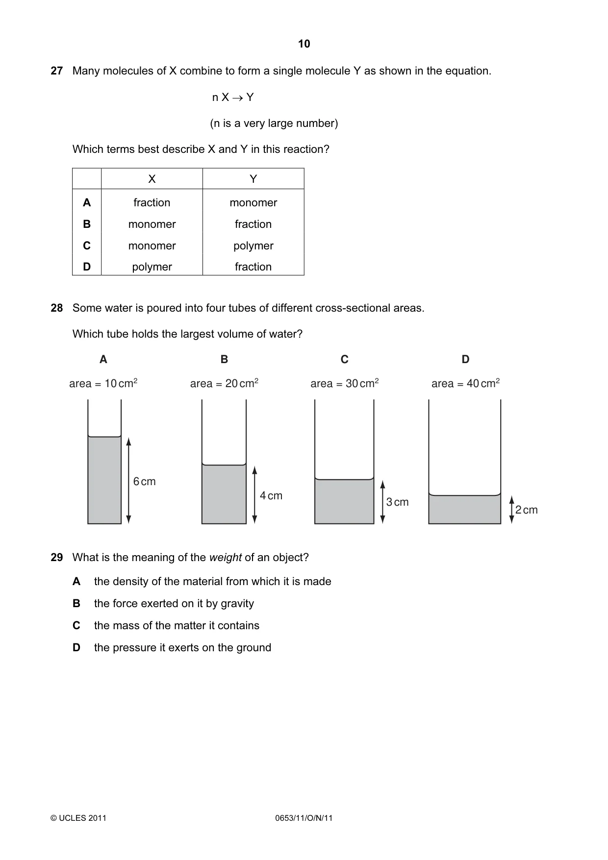 Cambridge IGCSE Science - Combined 0653 2011 Oct/Nov Paper 1 · Variant 1 question paper, page 10 of 16