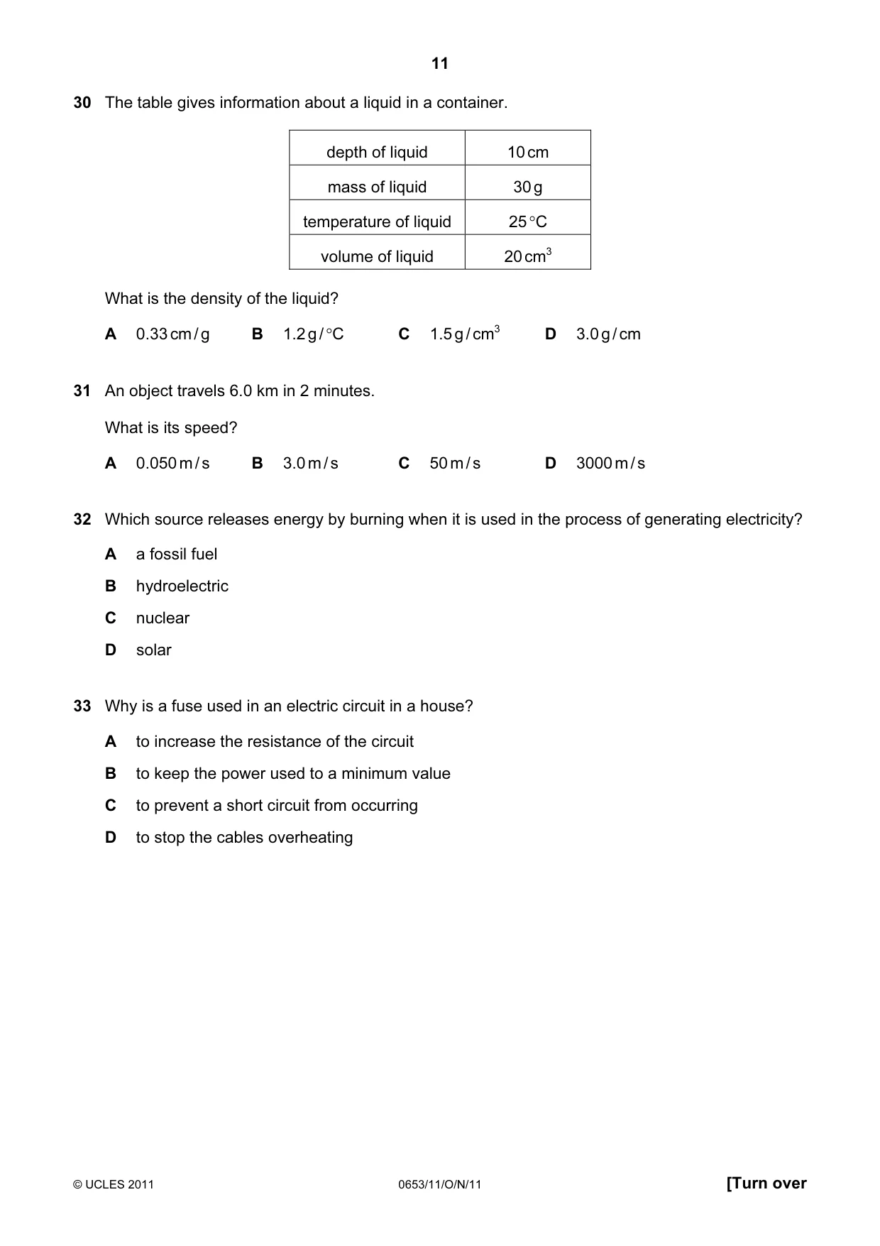Cambridge IGCSE Science - Combined 0653 2011 Oct/Nov Paper 1 · Variant 1 question paper, page 11 of 16
