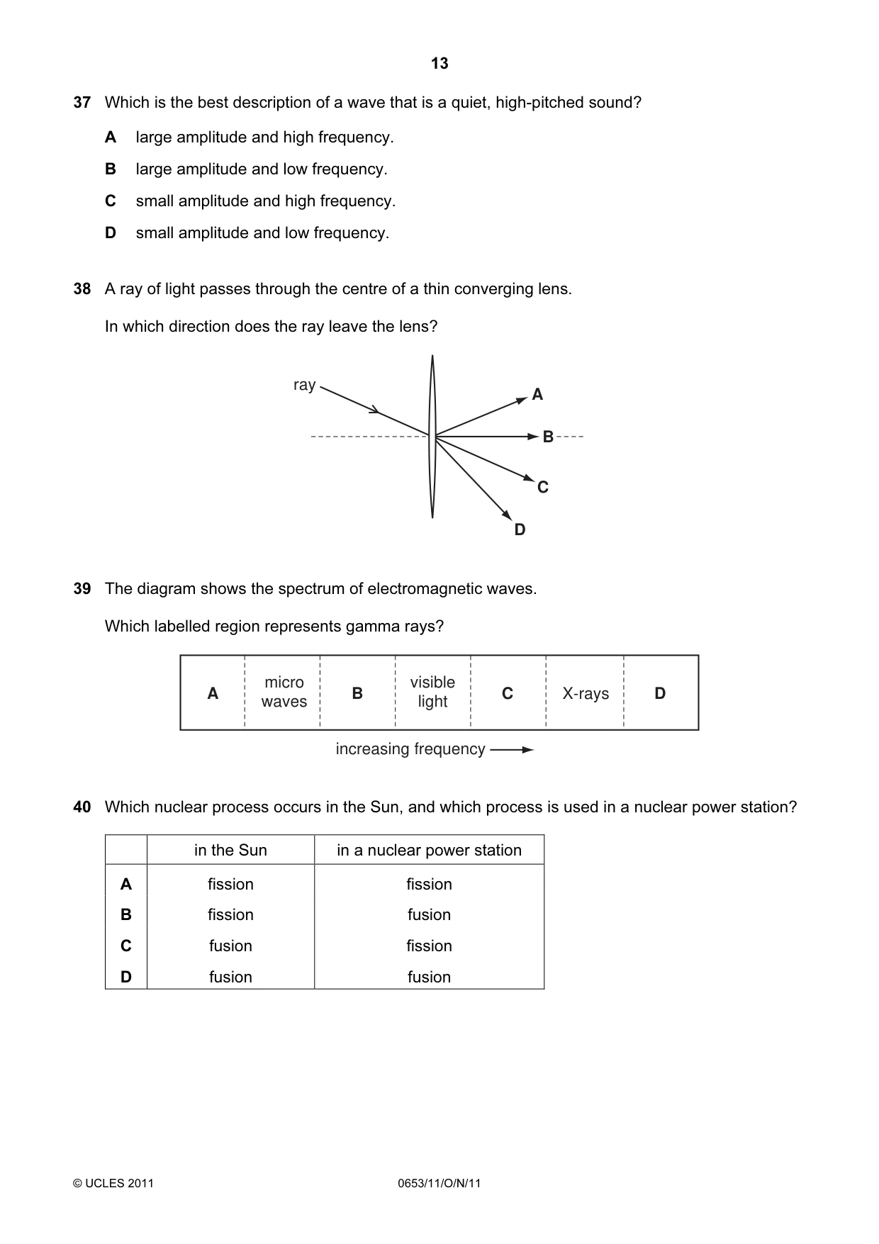 Cambridge IGCSE Science - Combined 0653 2011 Oct/Nov Paper 1 · Variant 1 question paper, page 13 of 16