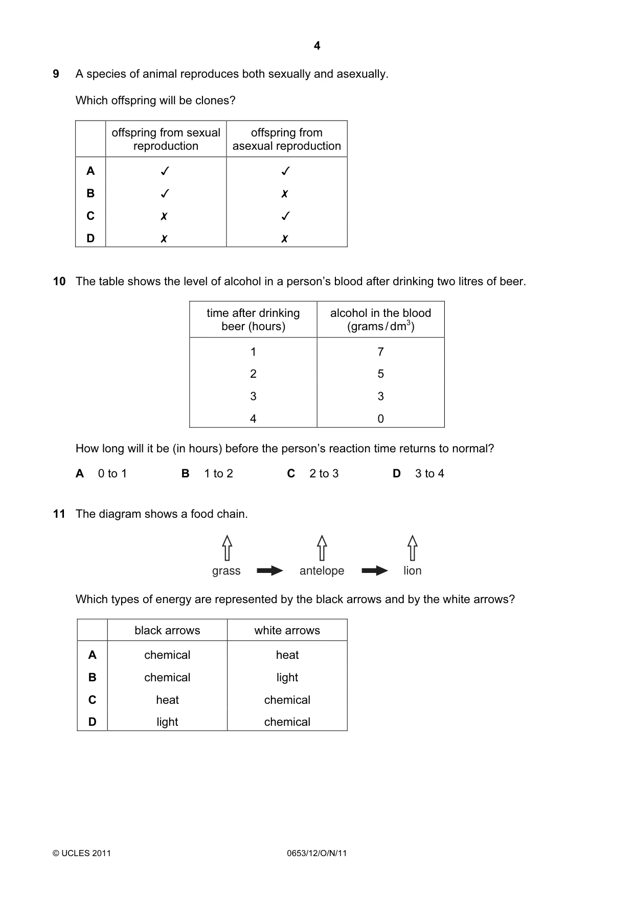 Cambridge IGCSE Science - Combined 0653 2011 Oct/Nov Paper 1 · Variant 2 question paper, page 4 of 16