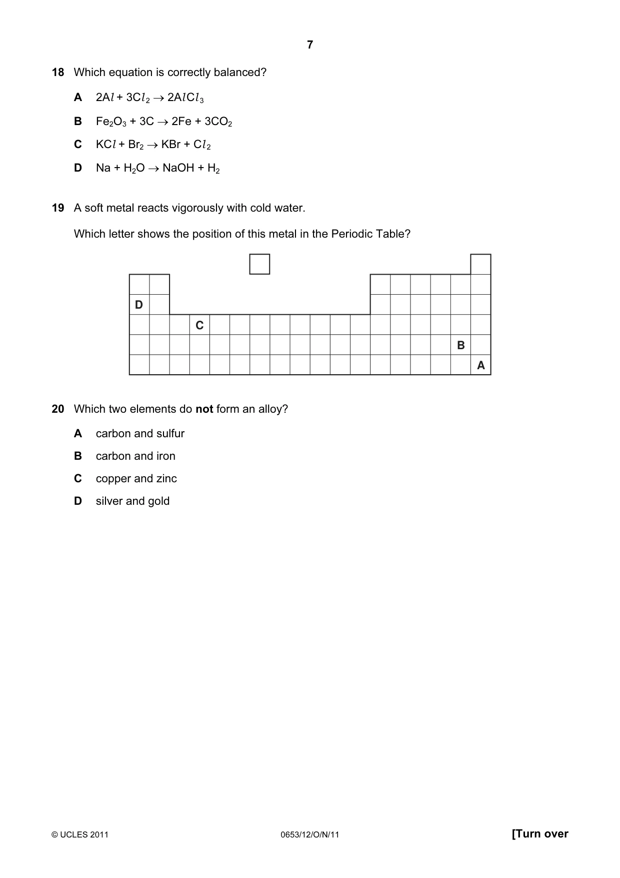 Cambridge IGCSE Science - Combined 0653 2011 Oct/Nov Paper 1 · Variant 2 question paper, page 7 of 16
