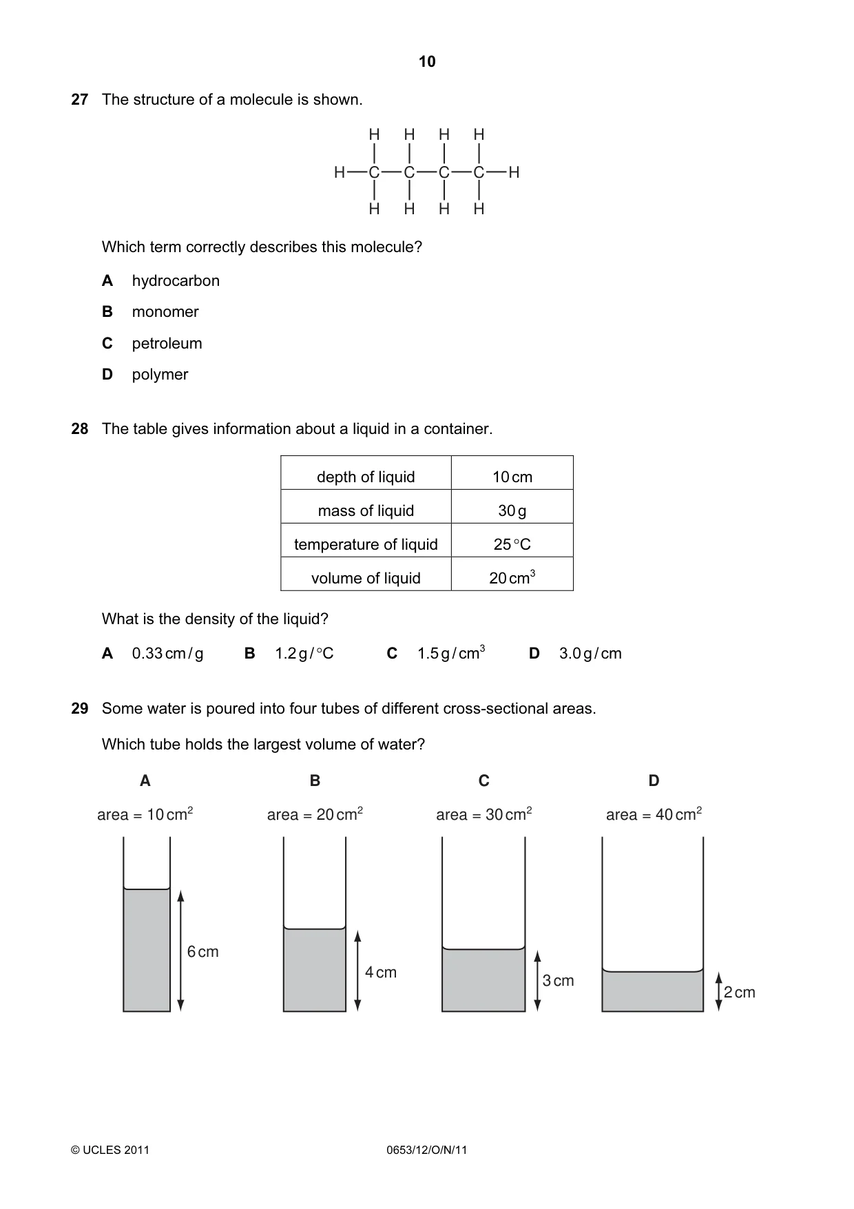 Cambridge IGCSE Science - Combined 0653 2011 Oct/Nov Paper 1 · Variant 2 question paper, page 10 of 16