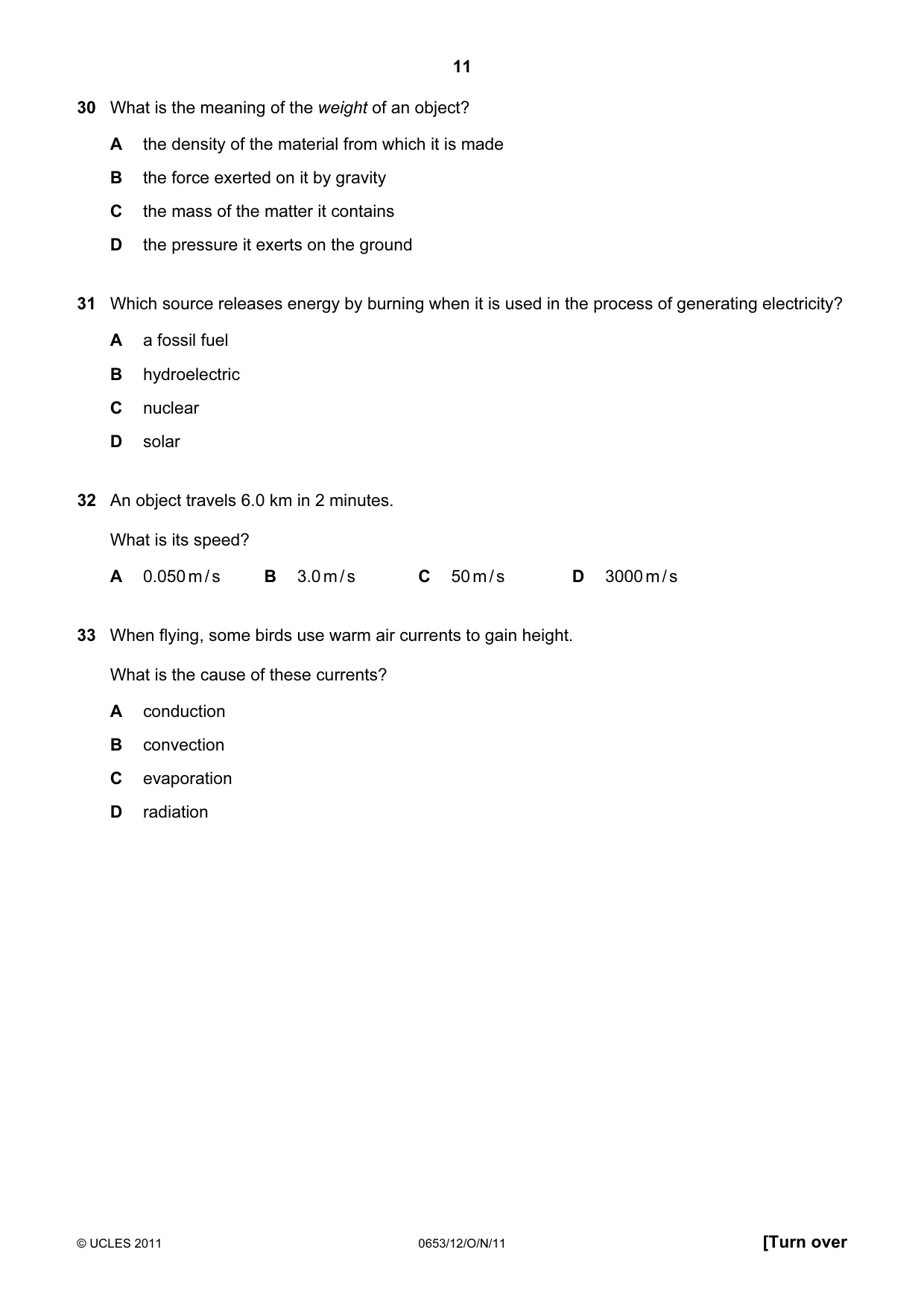 Cambridge IGCSE Science - Combined 0653 2011 Oct/Nov Paper 1 · Variant 2 question paper, page 11 of 16