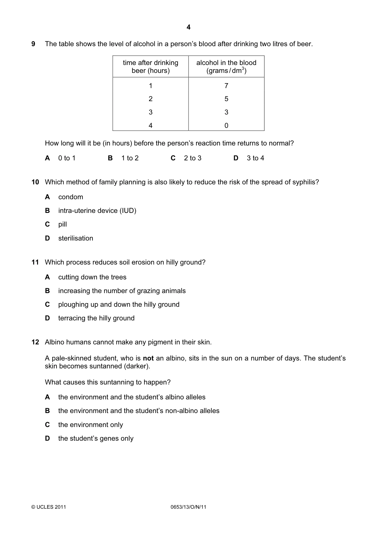 Cambridge IGCSE Science - Combined 0653 2011 Oct/Nov Paper 1 · Variant 3 question paper, page 4 of 16