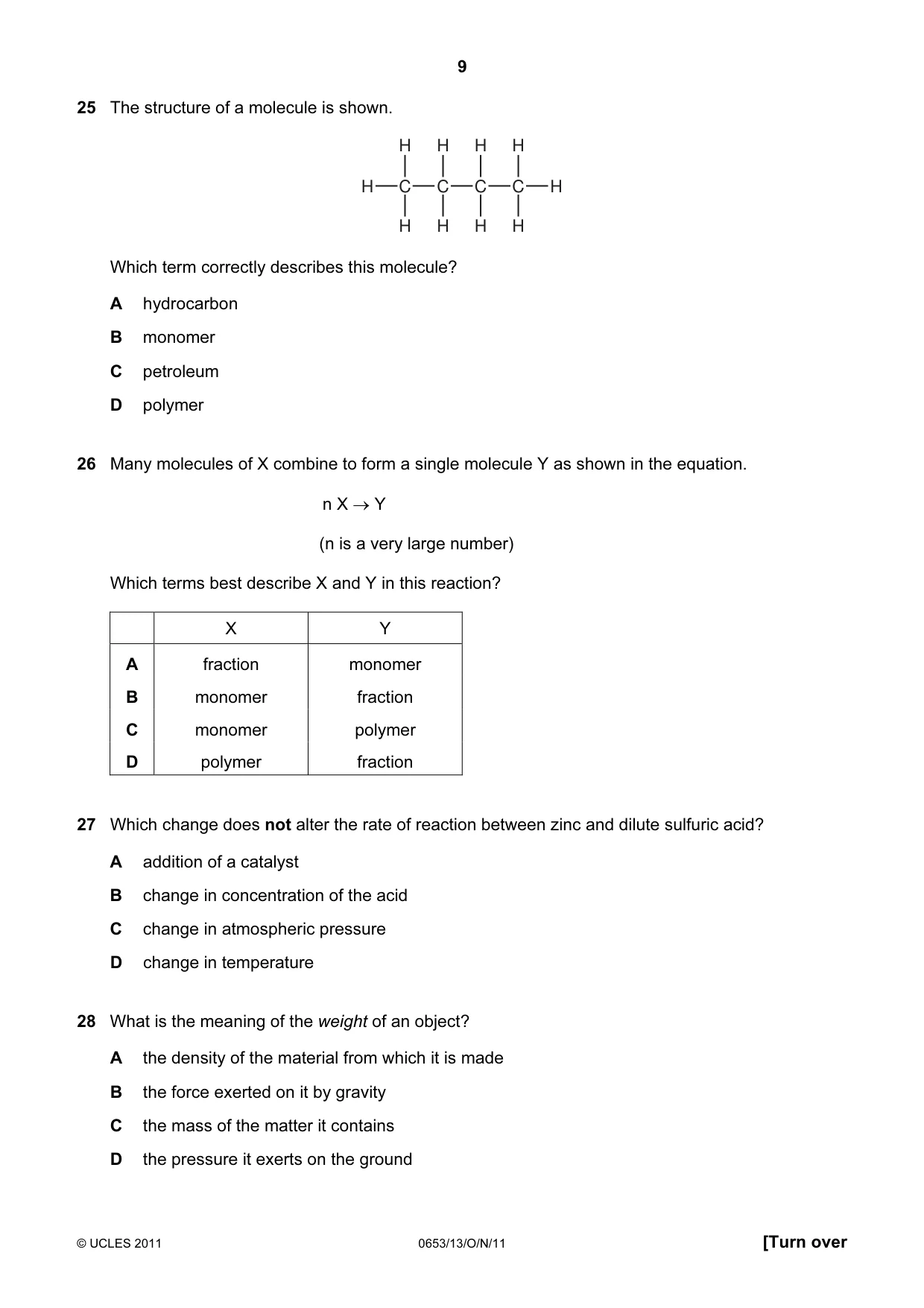 Cambridge IGCSE Science - Combined 0653 2011 Oct/Nov Paper 1 · Variant 3 question paper, page 9 of 16