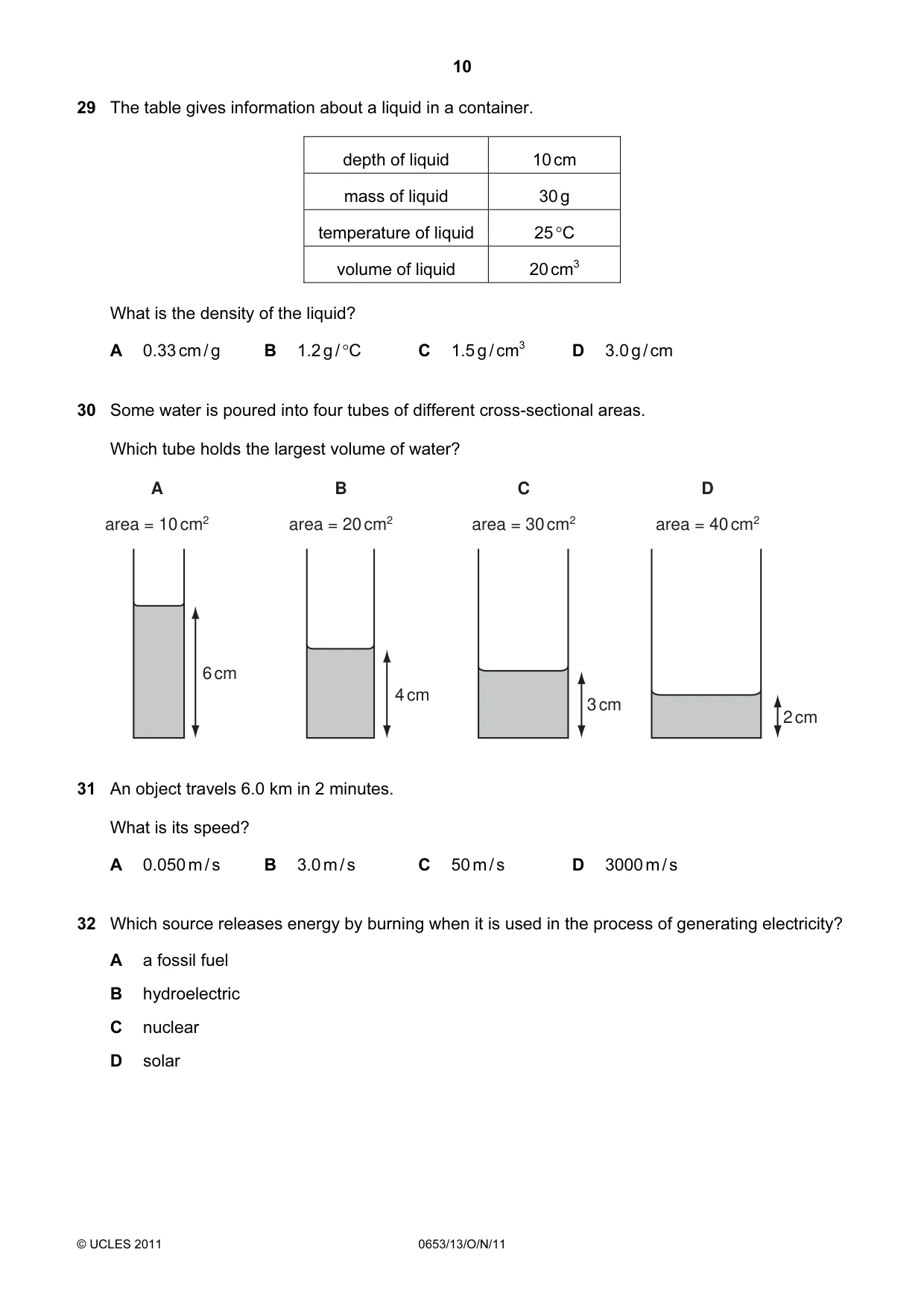 Cambridge IGCSE Science - Combined 0653 2011 Oct/Nov Paper 1 · Variant 3 question paper, page 10 of 16