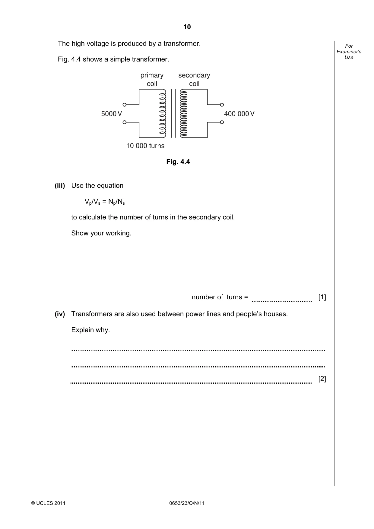 Cambridge IGCSE Science - Combined 0653 2011 Oct/Nov Paper 2 · Variant 3 question paper, page 10 of 24