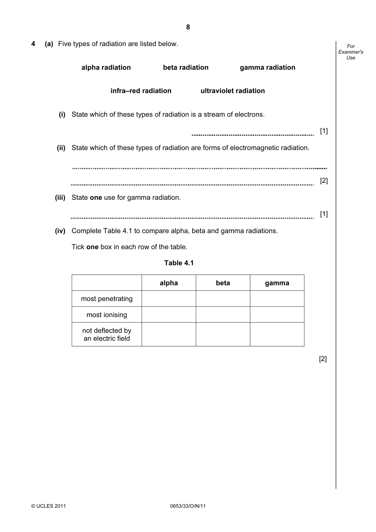 Cambridge IGCSE Science - Combined 0653 2011 Oct/Nov Paper 3 · Variant 3 question paper, page 8 of 20