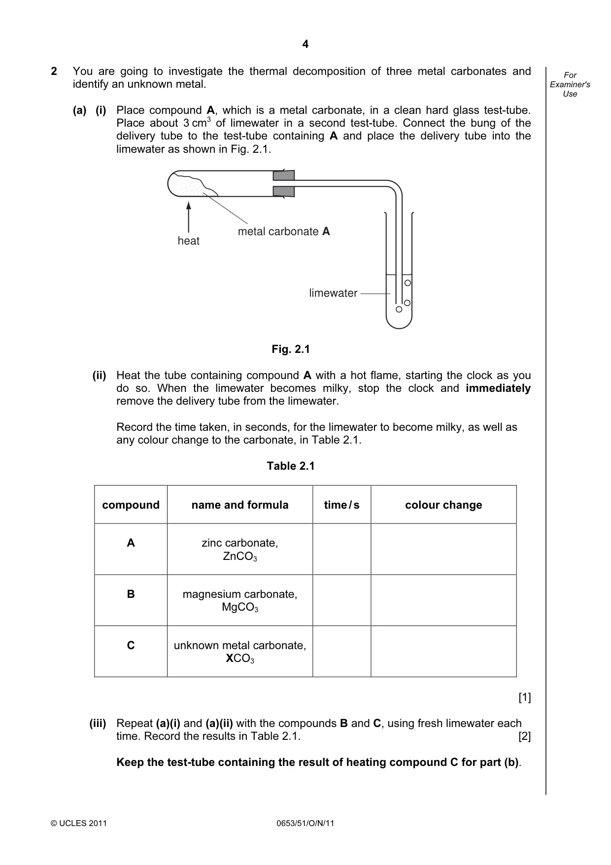 Cambridge IGCSE Science - Combined 0653 2011 Oct/Nov Paper 5 · Variant 1 question paper, page 4 of 12