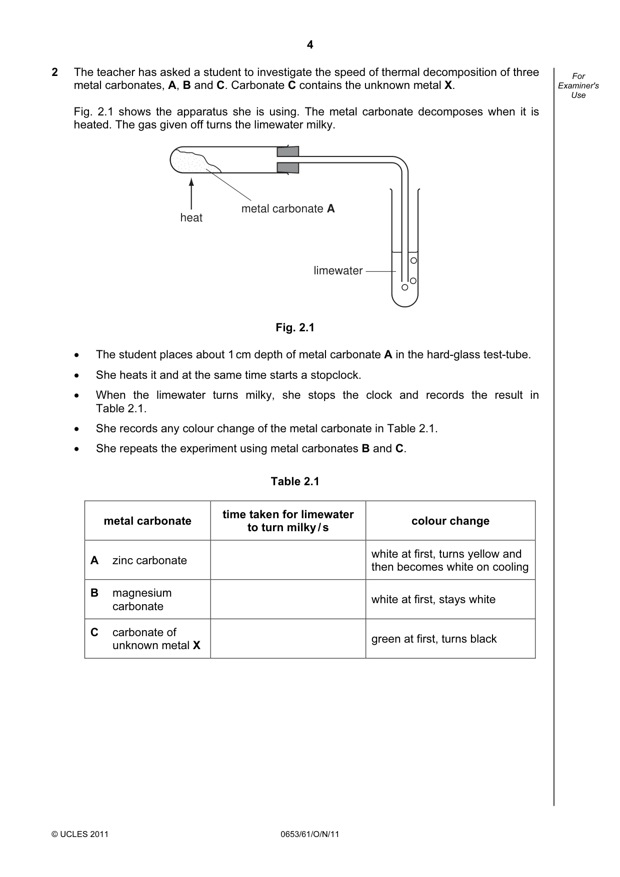 Cambridge IGCSE Science - Combined 0653 2011 Oct/Nov Paper 6 · Variant 1 question paper, page 4 of 20