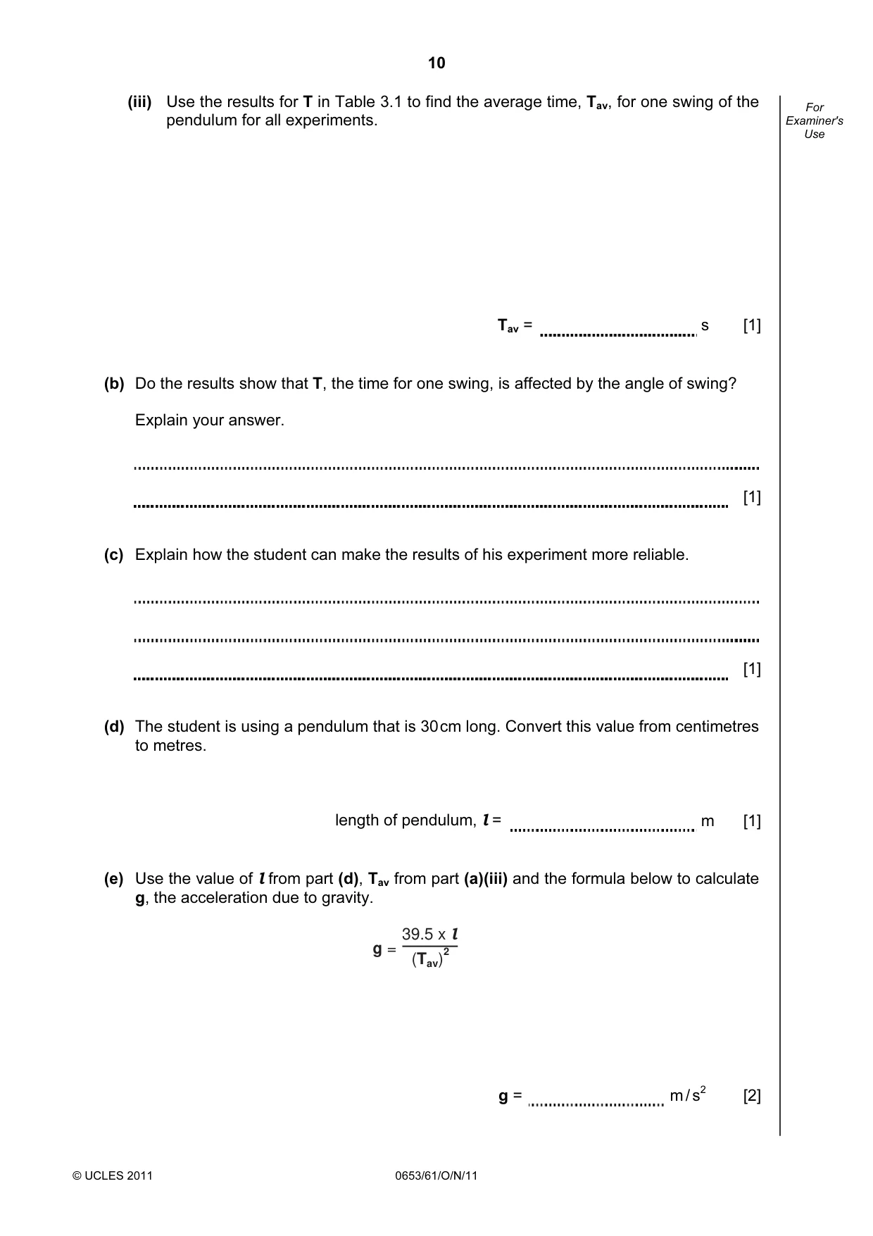 Cambridge IGCSE Science - Combined 0653 2011 Oct/Nov Paper 6 · Variant 1 question paper, page 10 of 20