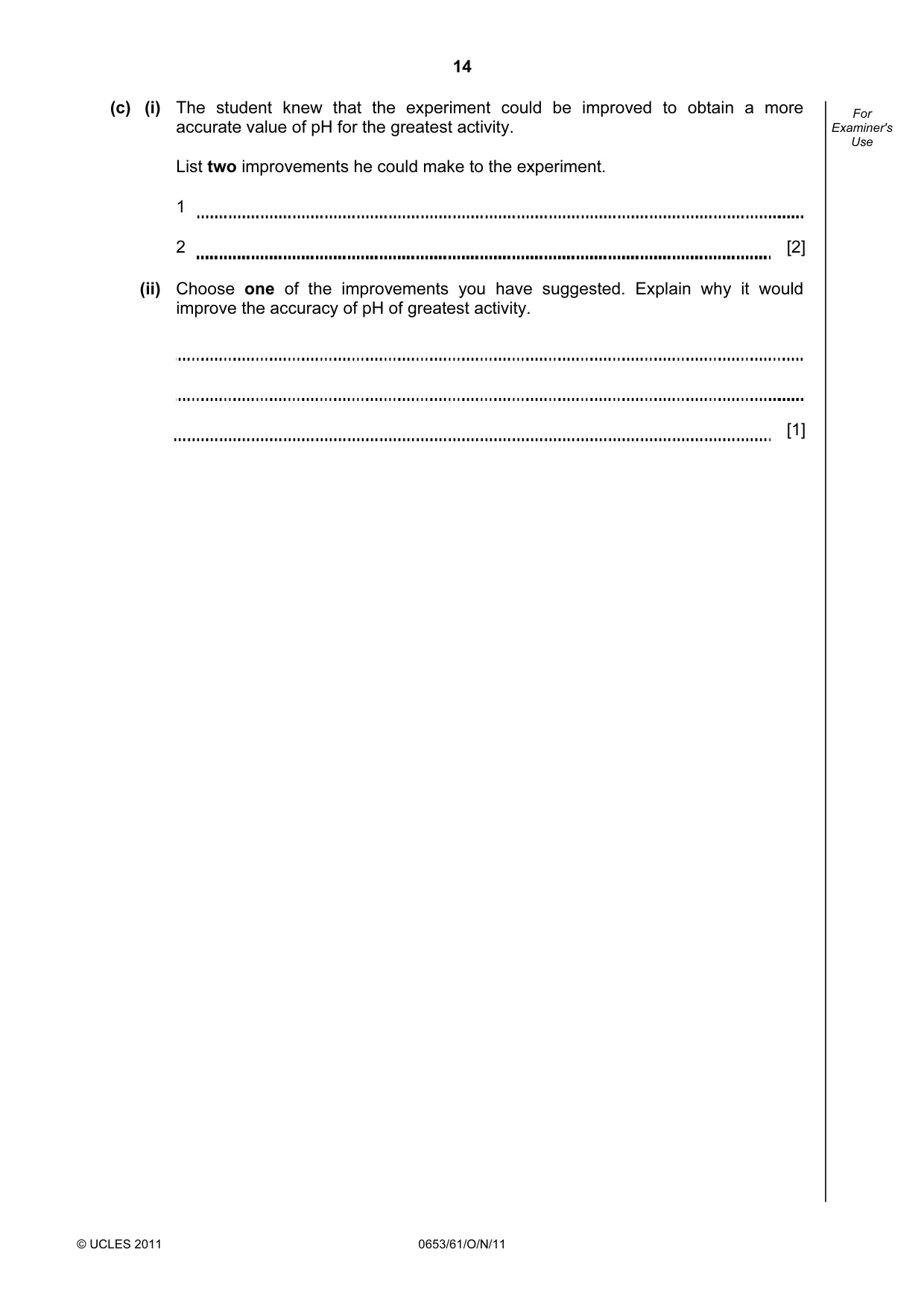 Cambridge IGCSE Science - Combined 0653 2011 Oct/Nov Paper 6 · Variant 1 question paper, page 14 of 20