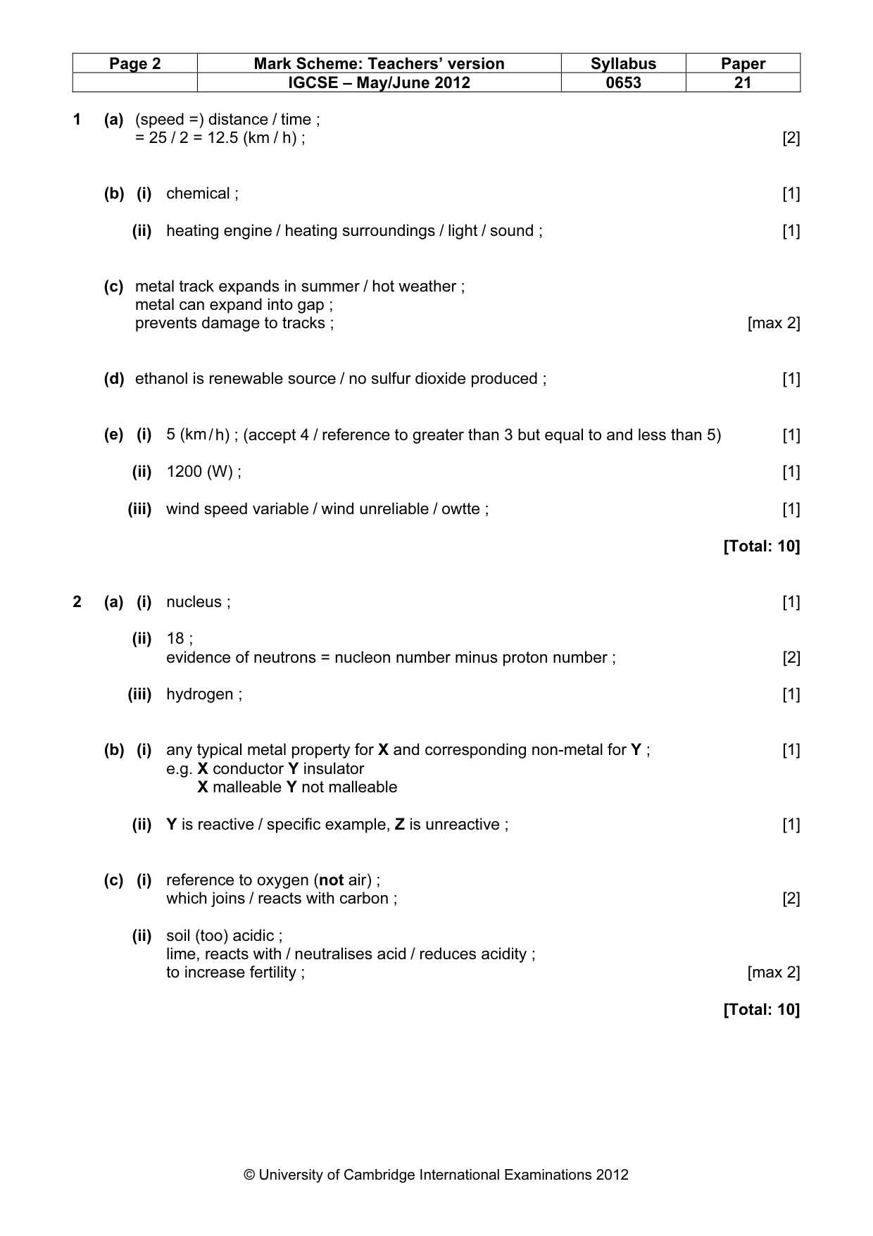 Mark scheme, page 2 of 5