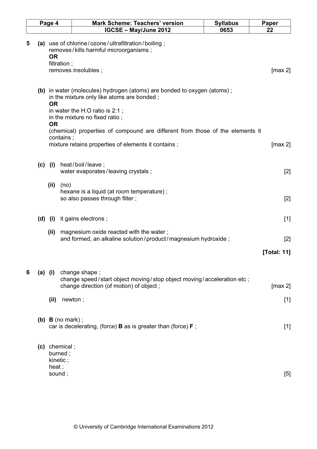 Mark scheme, page 4 of 6