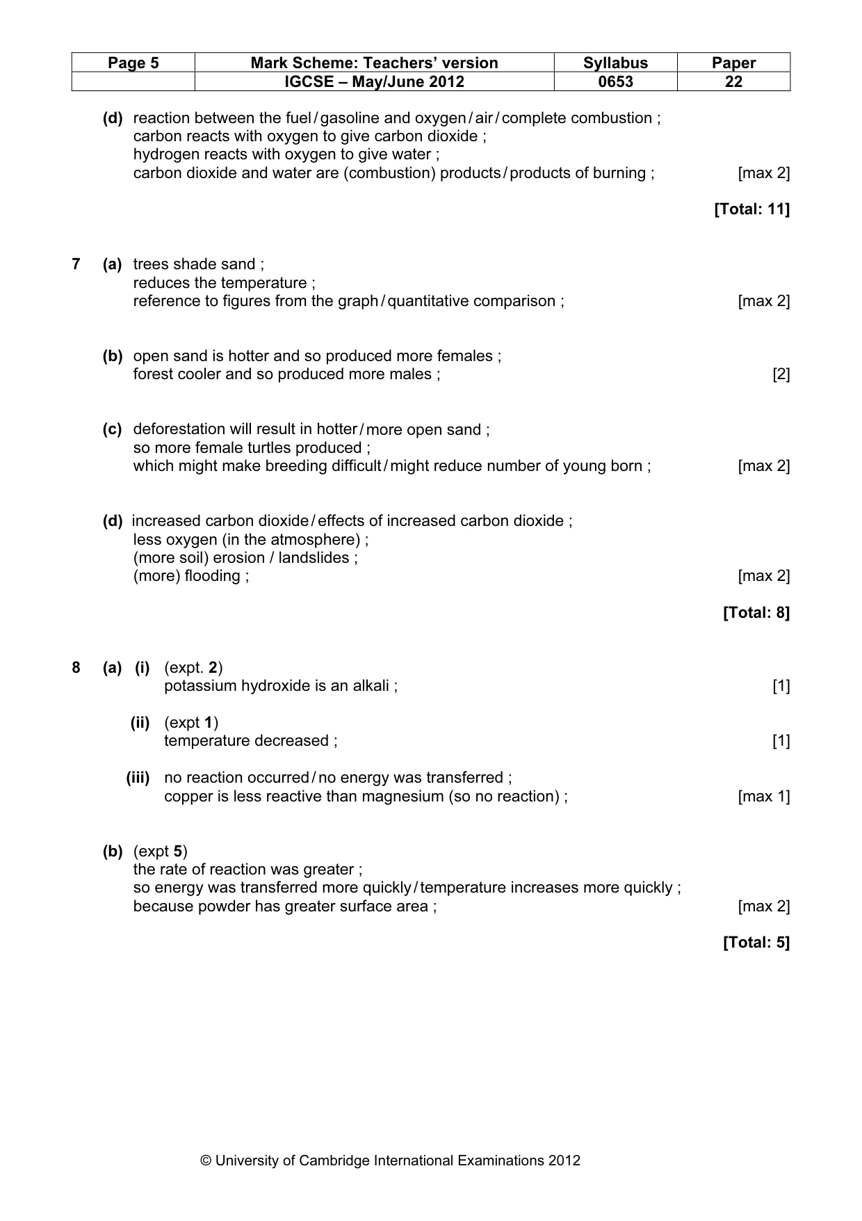 Mark scheme, page 5 of 6