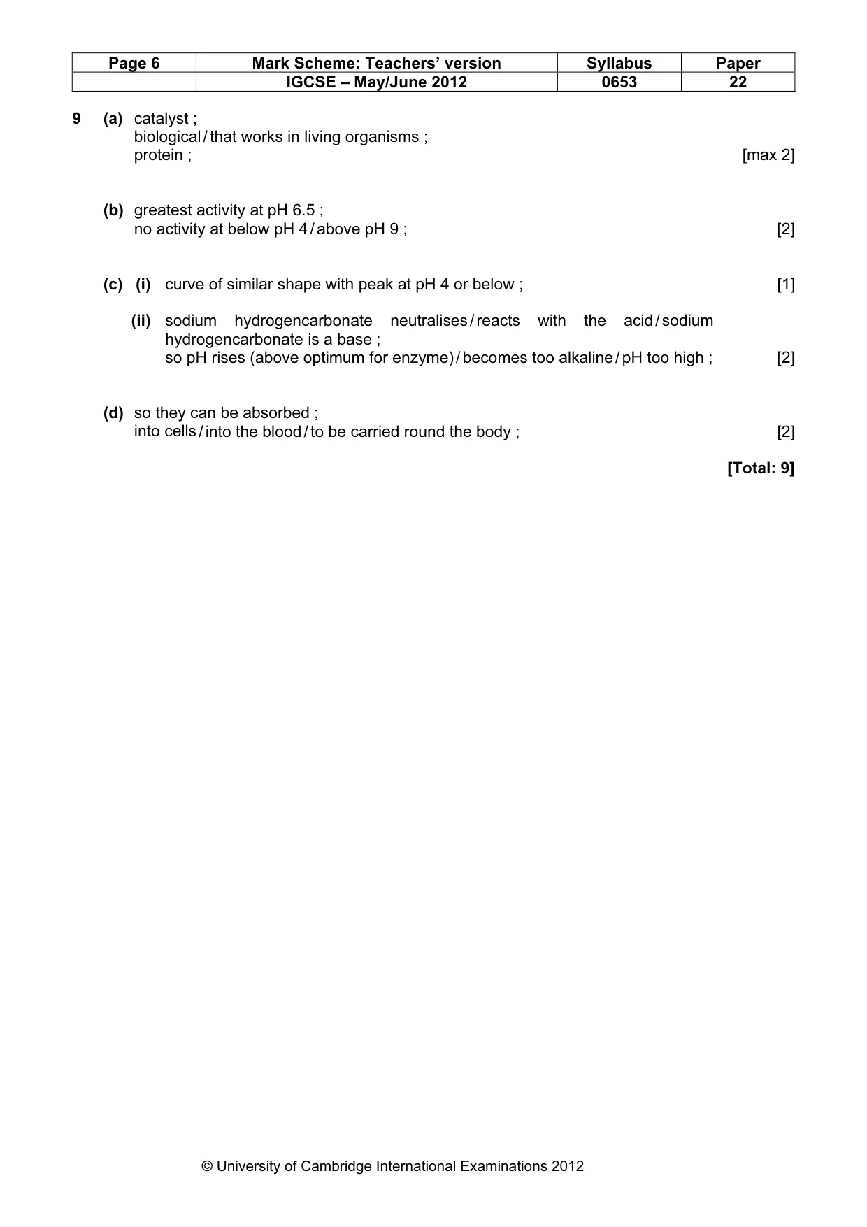 Mark scheme, page 6 of 6