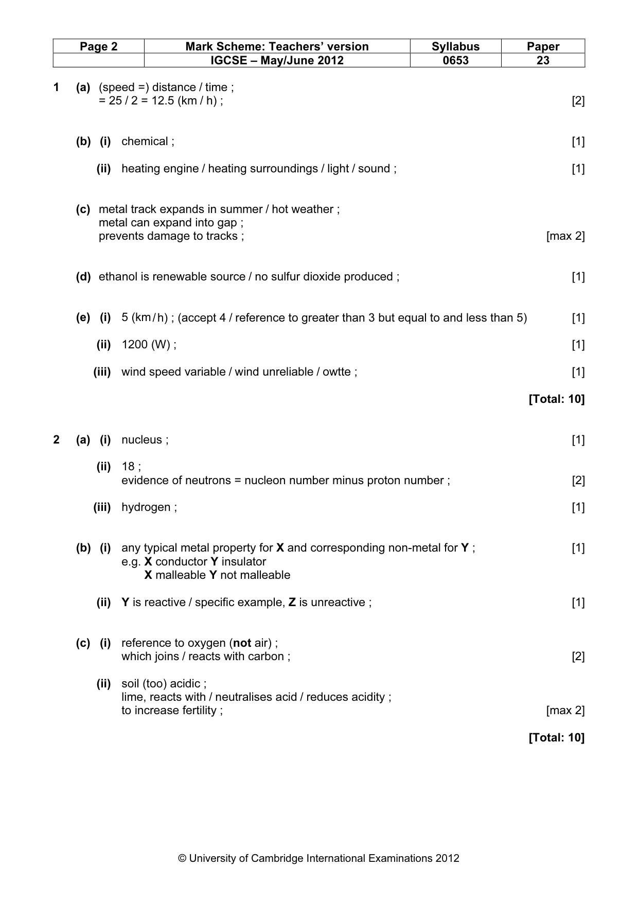 Mark scheme, page 2 of 5