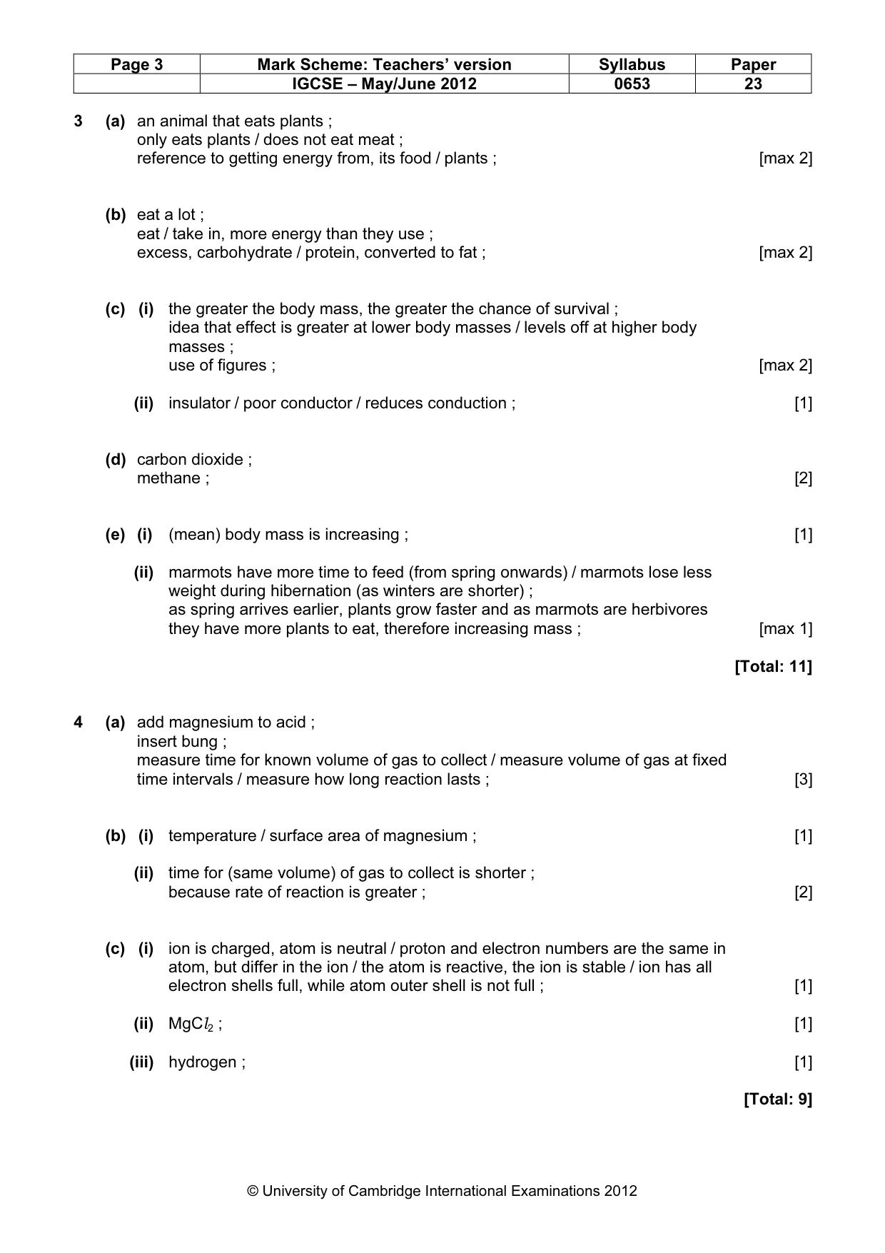 Mark scheme, page 3 of 5