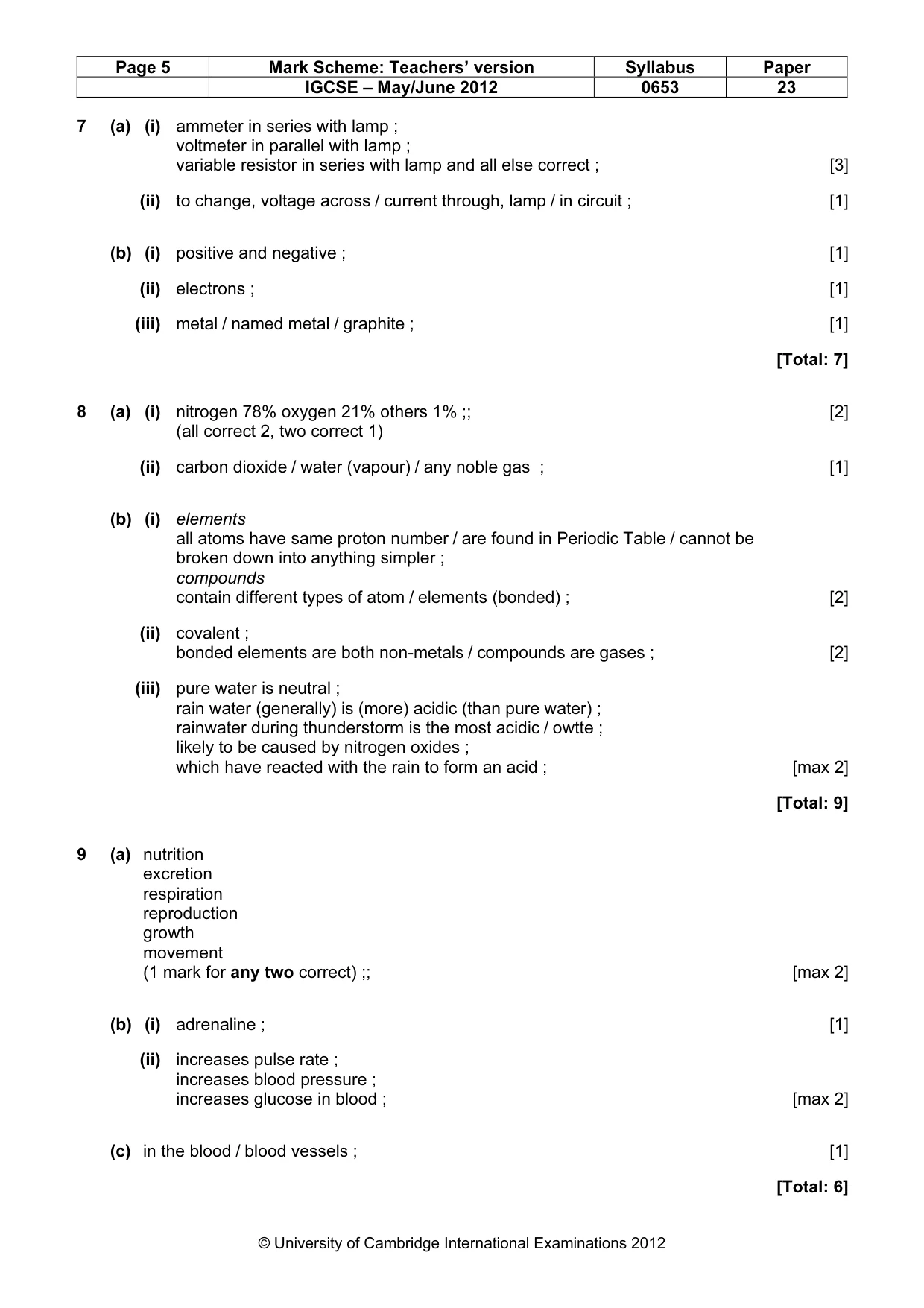 Mark scheme, page 5 of 5