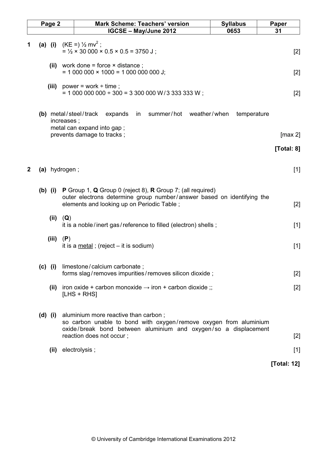 Mark scheme, page 2 of 6