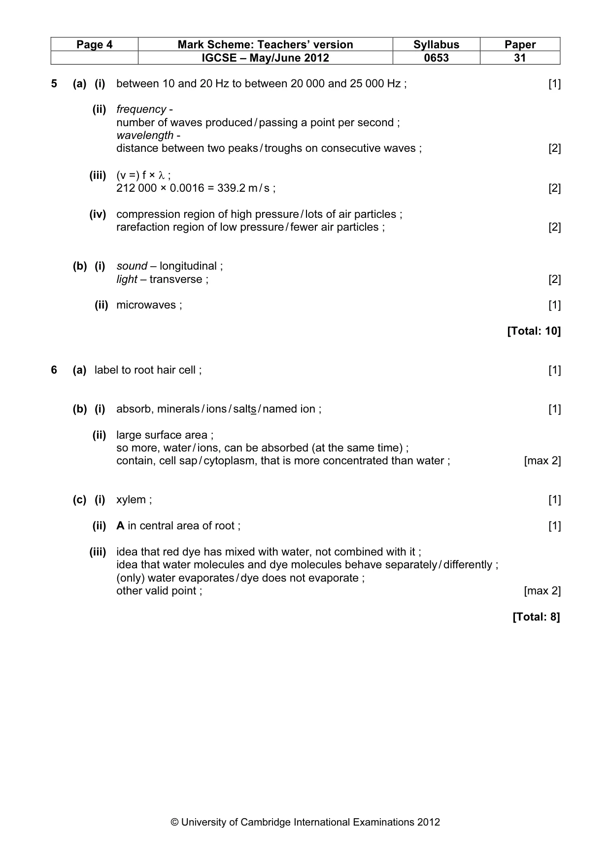 Mark scheme, page 4 of 6