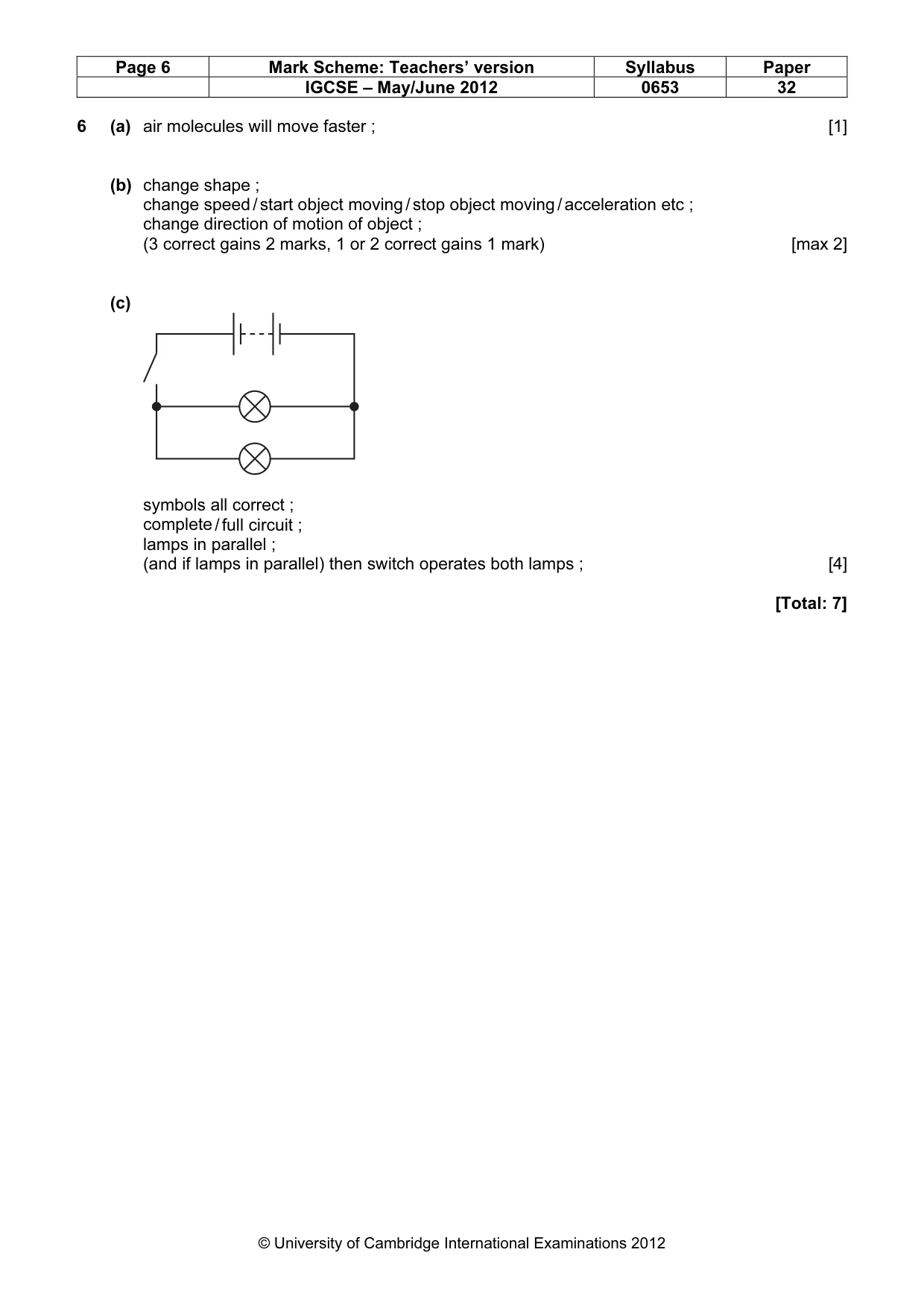 Mark scheme, page 6 of 8