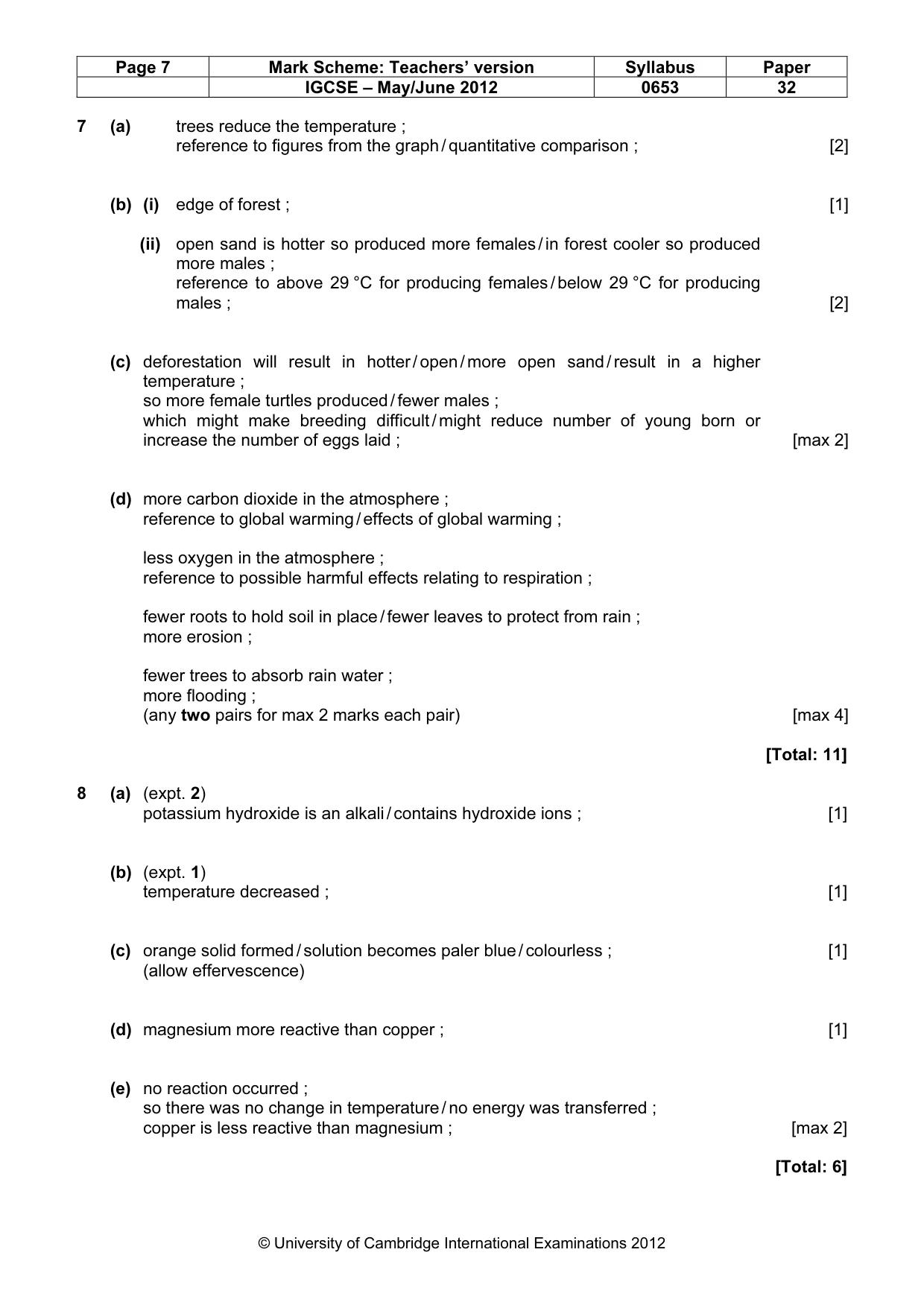 Mark scheme, page 7 of 8