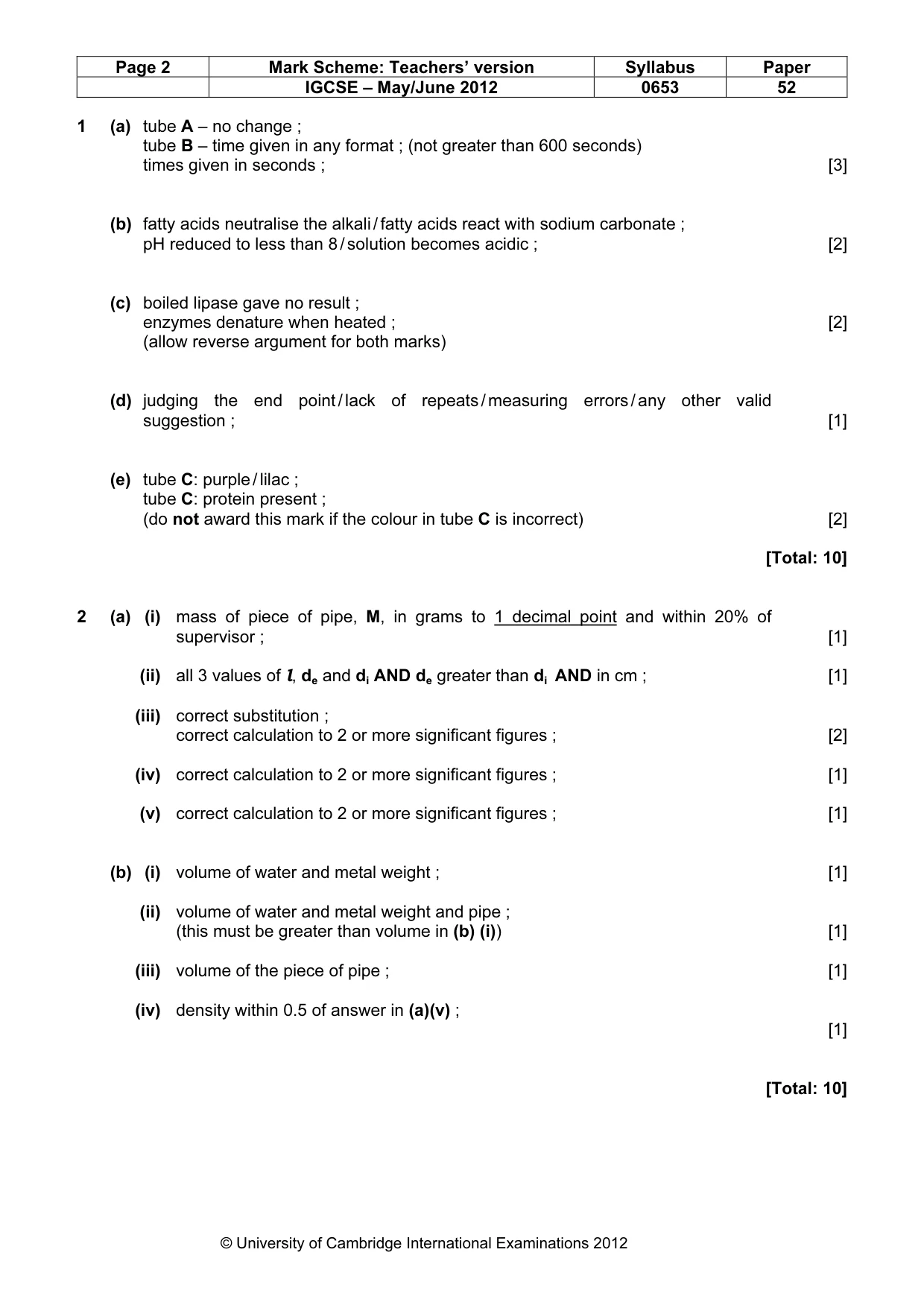 Mark scheme, page 2 of 3