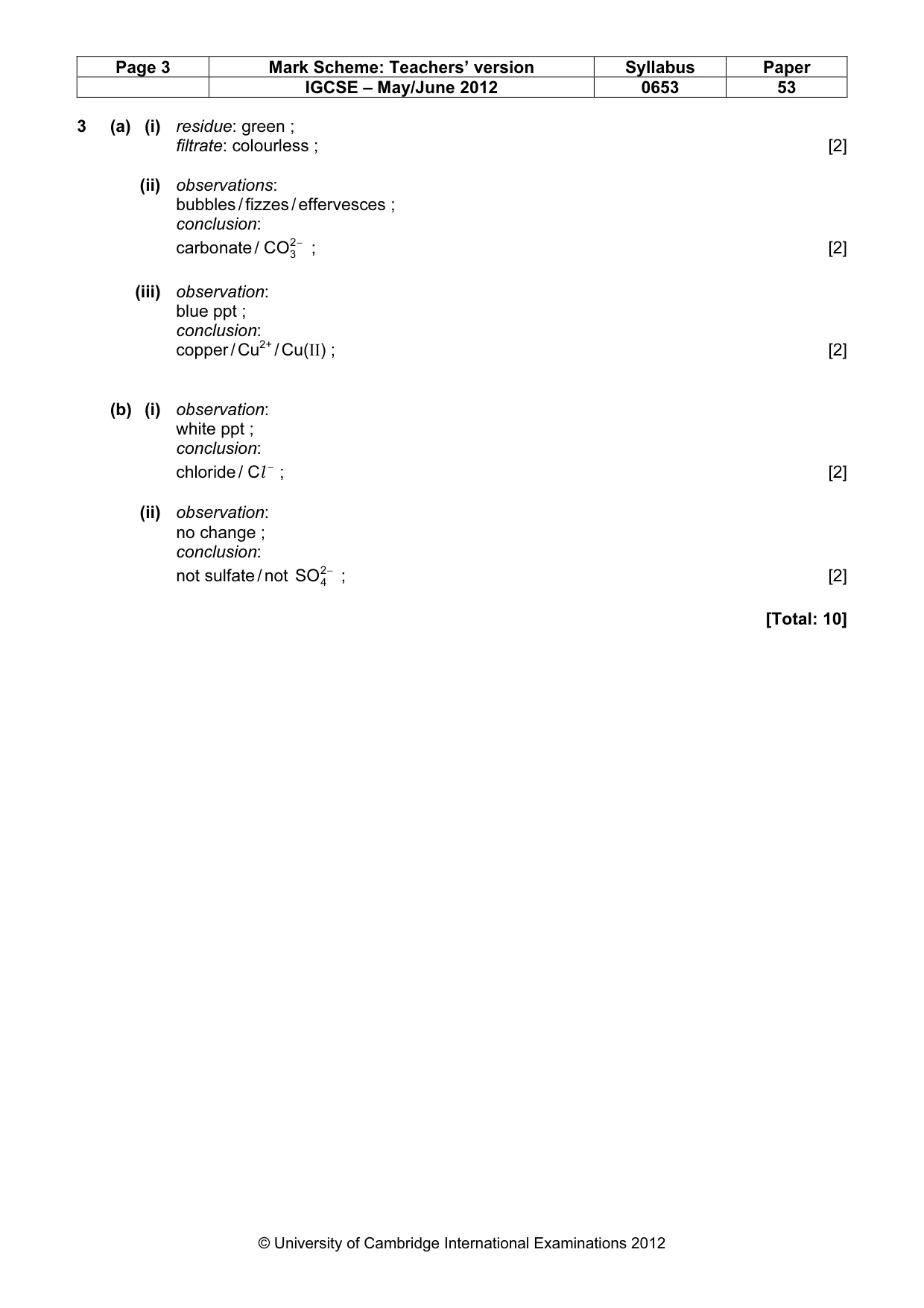 Mark scheme, page 3 of 3