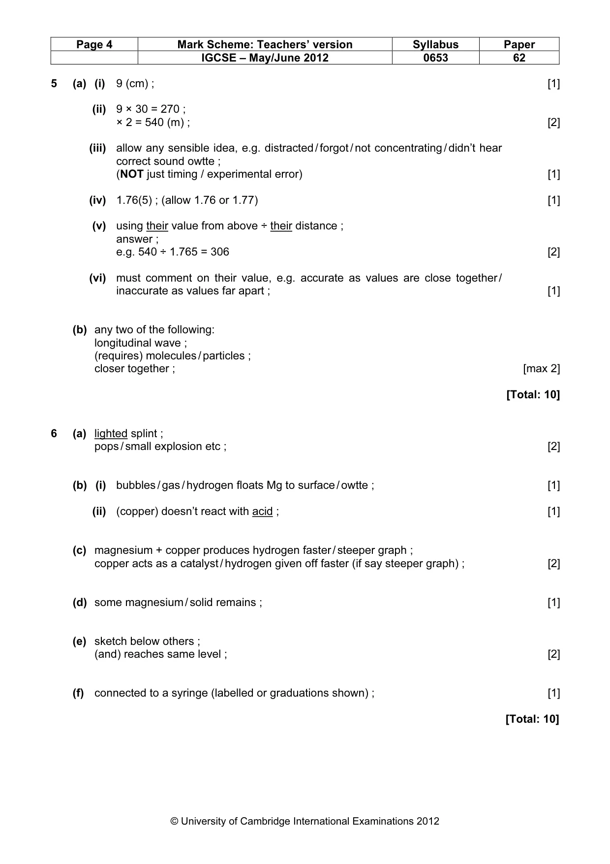 Mark scheme, page 4 of 4