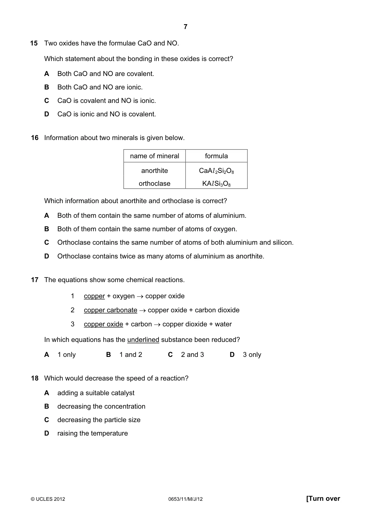 Cambridge IGCSE Science - Combined 0653 2012 May/June Paper 1 · Variant 1 question paper, page 7 of 20