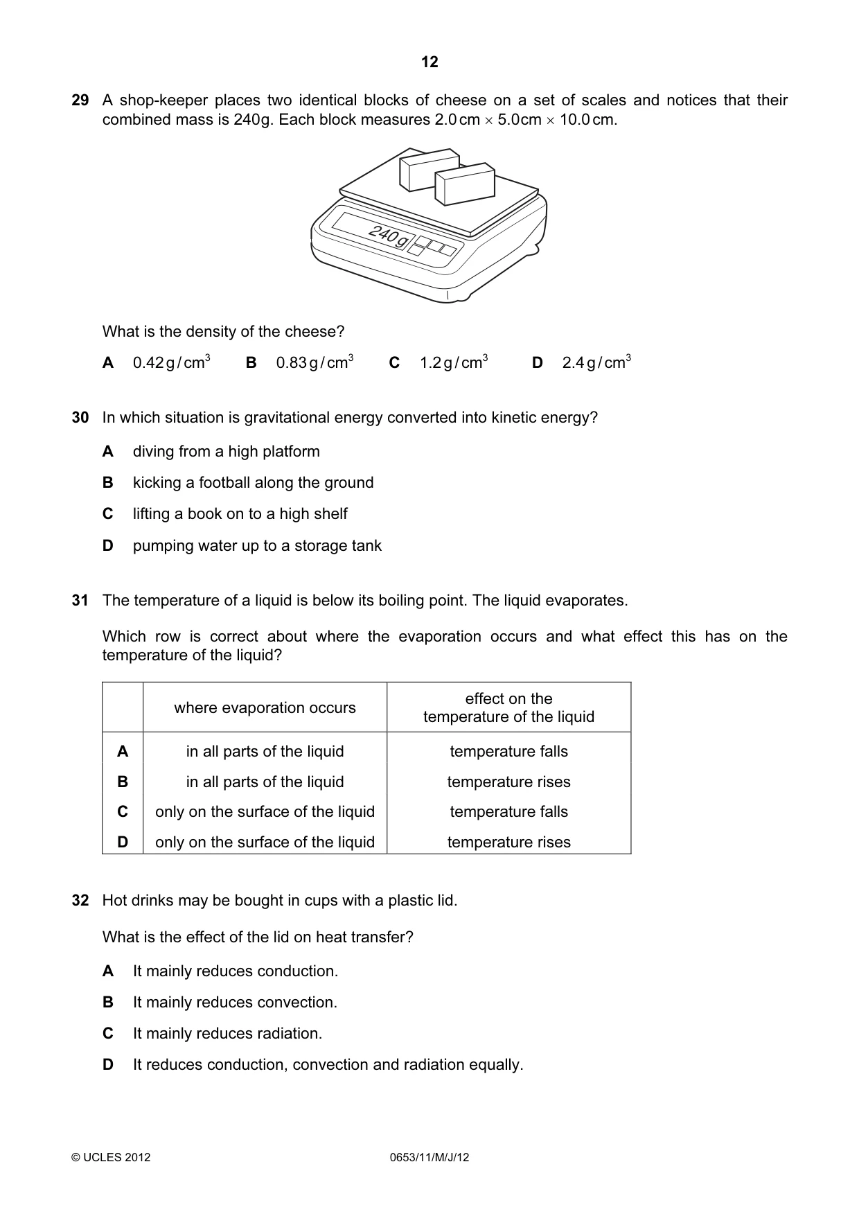 Cambridge IGCSE Science - Combined 0653 2012 May/June Paper 1 · Variant 1 question paper, page 12 of 20
