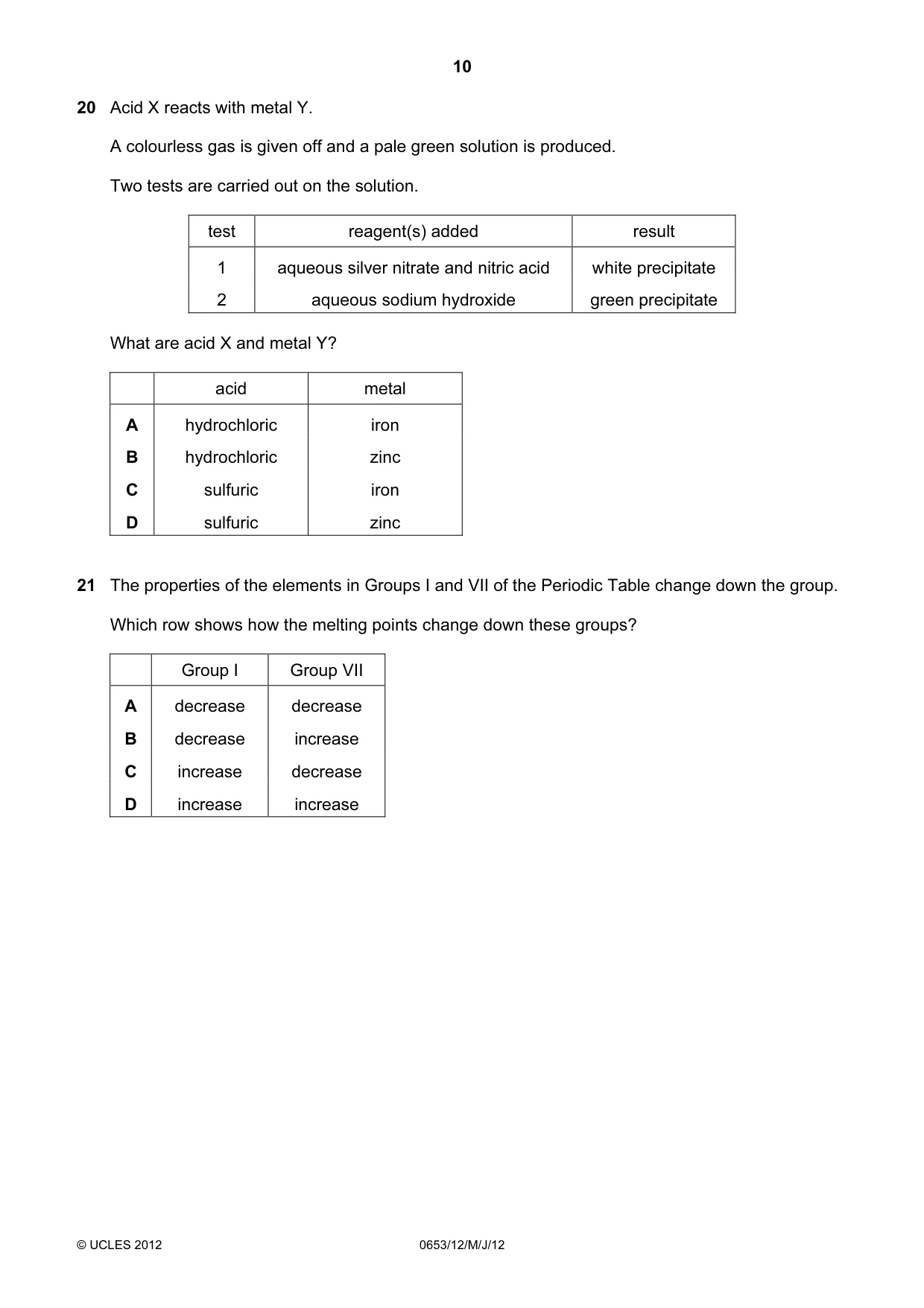 Cambridge IGCSE Science - Combined 0653 2012 May/June Paper 1 · Variant 2 question paper, page 10 of 20