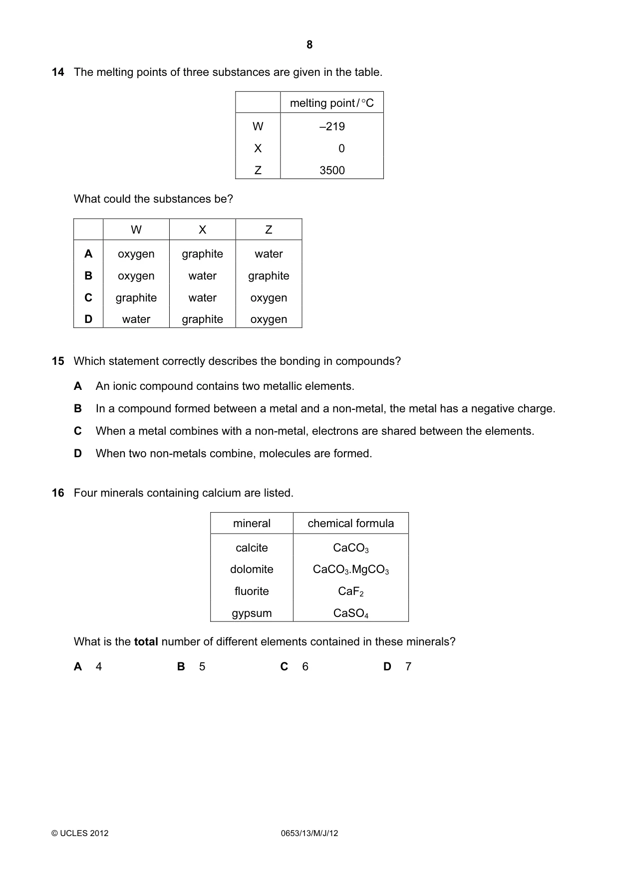 Cambridge IGCSE Science - Combined 0653 2012 May/June Paper 1 · Variant 3 question paper, page 8 of 20