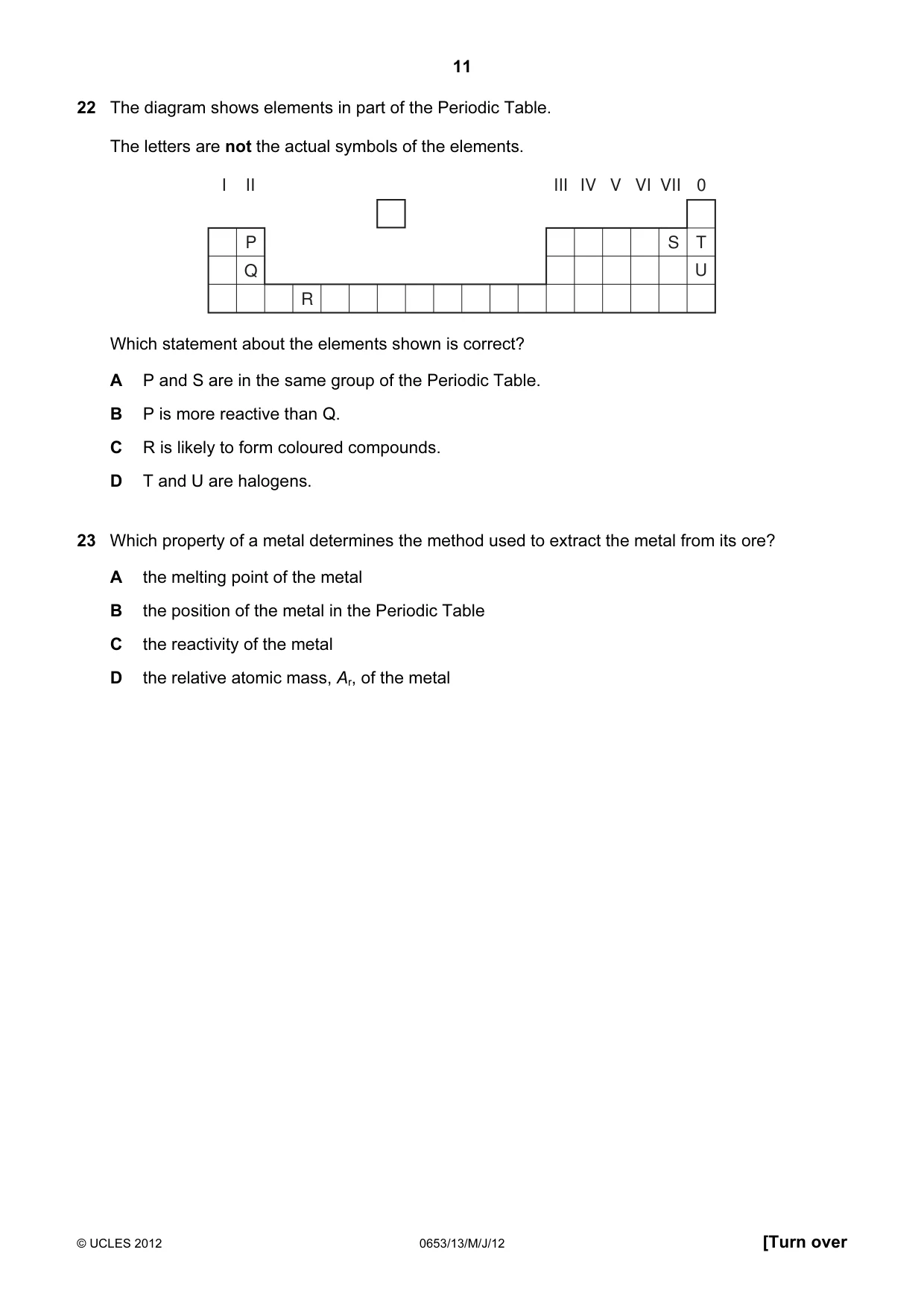 Cambridge IGCSE Science - Combined 0653 2012 May/June Paper 1 · Variant 3 question paper, page 11 of 20
