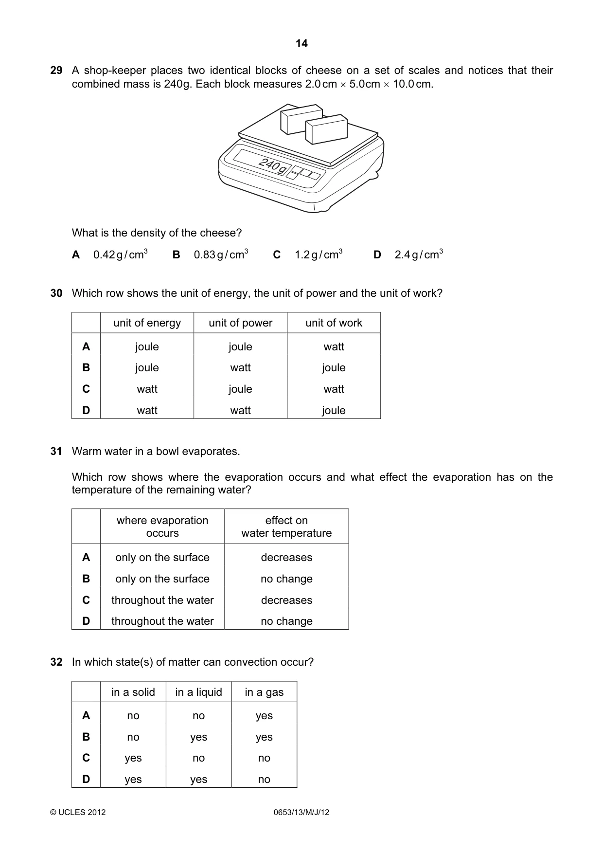 Cambridge IGCSE Science - Combined 0653 2012 May/June Paper 1 · Variant 3 question paper, page 14 of 20