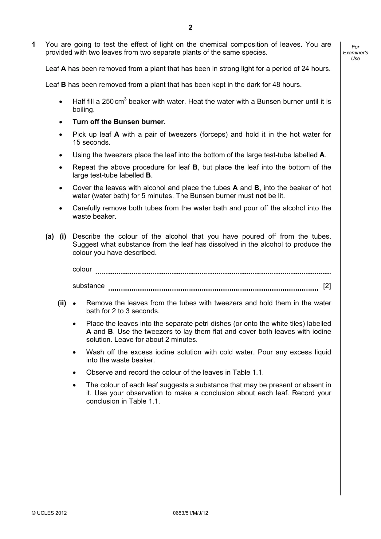 Cambridge IGCSE Science - Combined 0653 2012 May/June Paper 5 · Variant 1 question paper, page 2 of 12