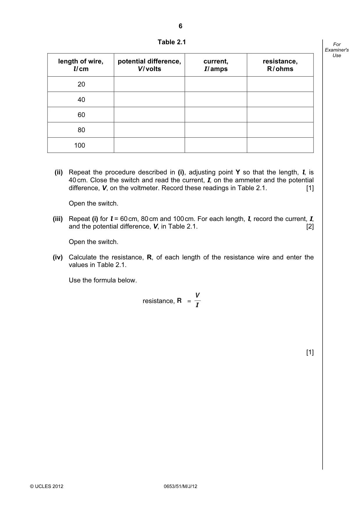 Cambridge IGCSE Science - Combined 0653 2012 May/June Paper 5 · Variant 1 question paper, page 6 of 12
