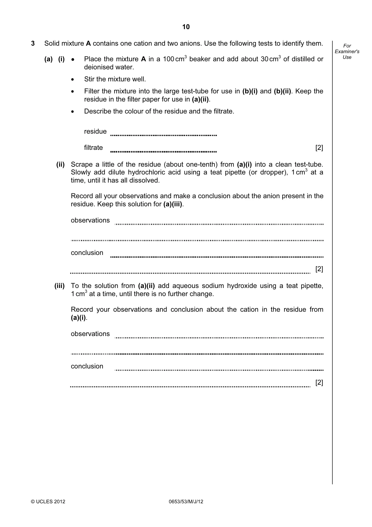 Cambridge IGCSE Science - Combined 0653 2012 May/June Paper 5 · Variant 3 question paper, page 10 of 12