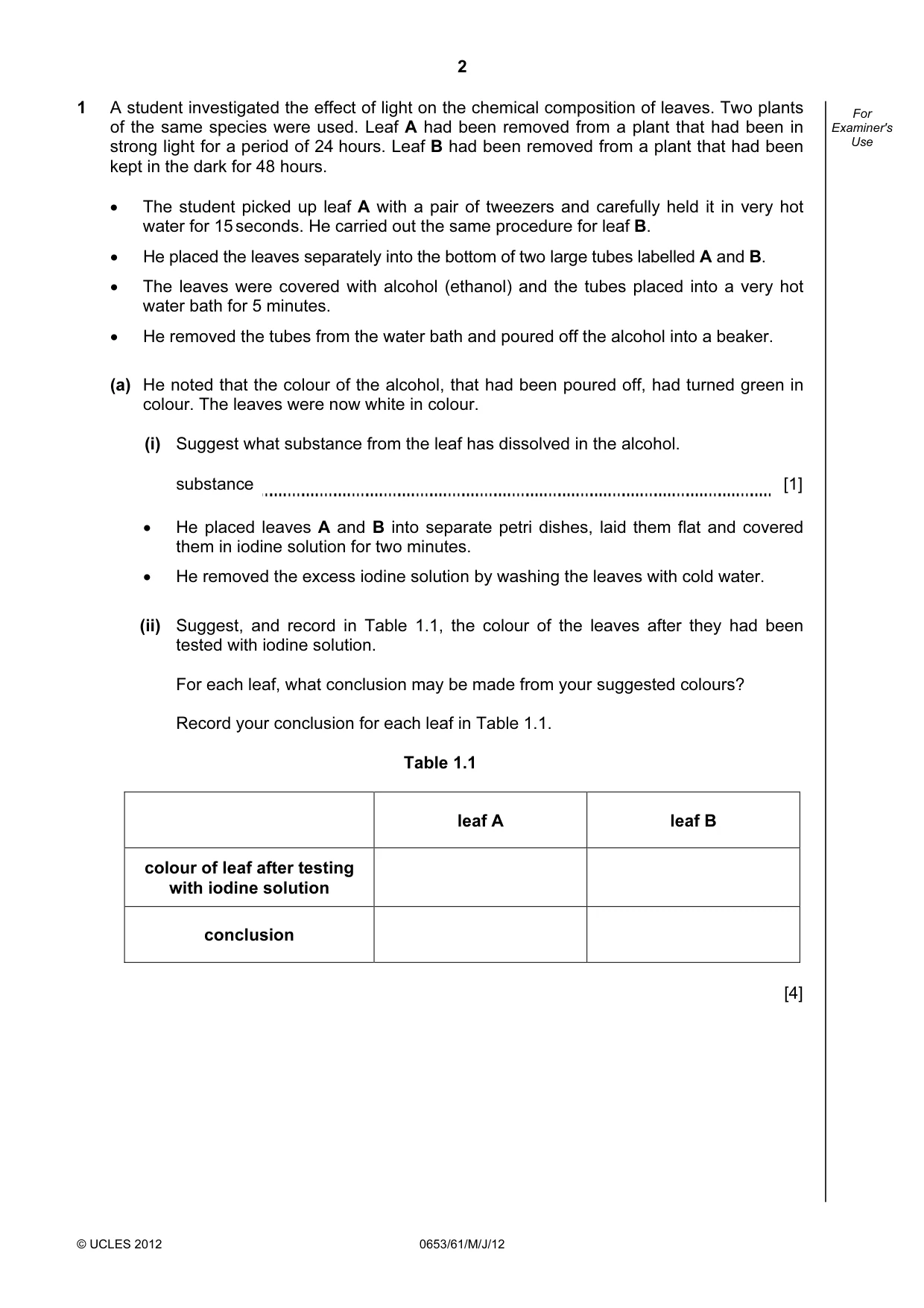 Cambridge IGCSE Science - Combined 0653 2012 May/June Paper 6 · Variant 1 question paper, page 2 of 24