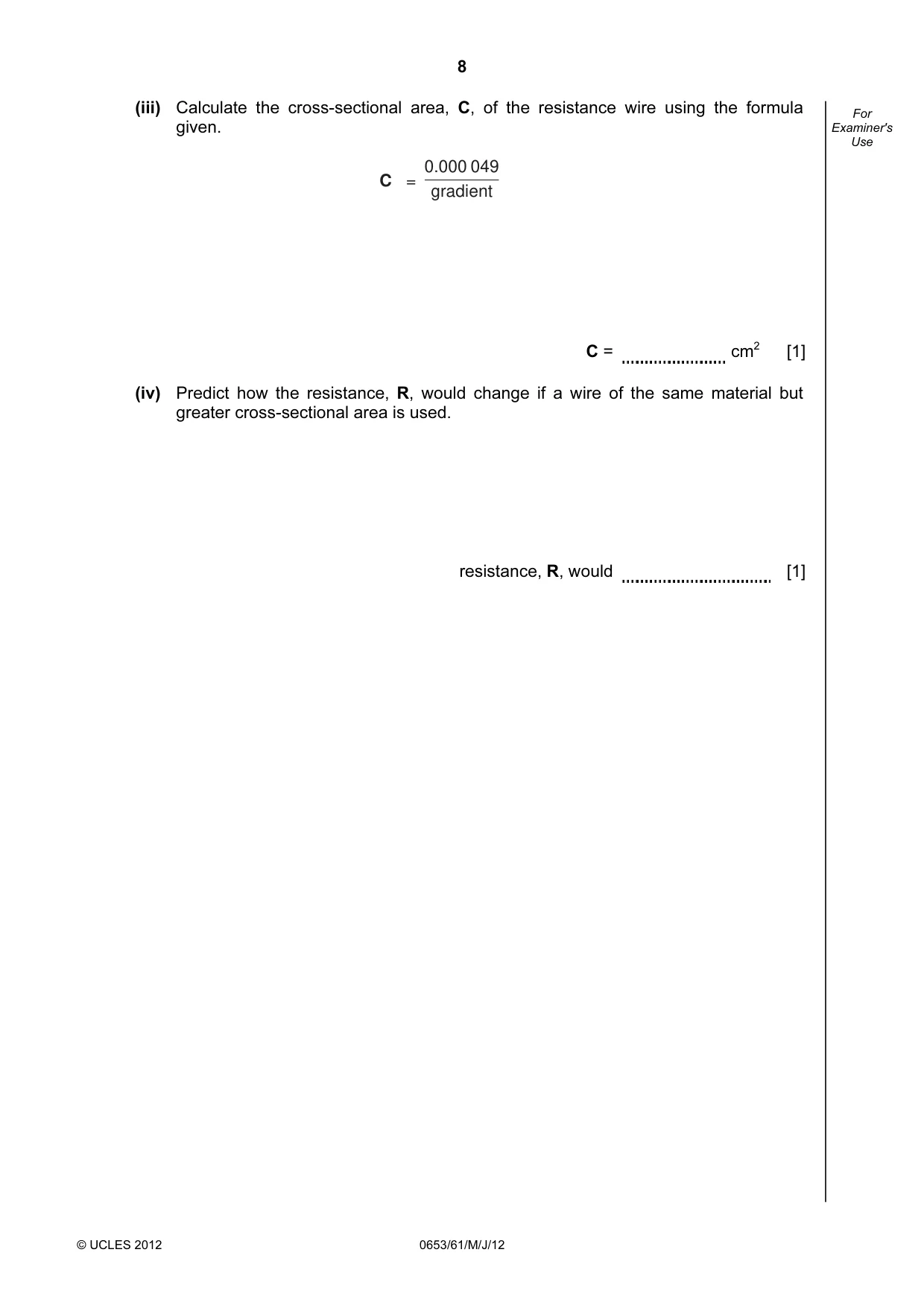 Cambridge IGCSE Science - Combined 0653 2012 May/June Paper 6 · Variant 1 question paper, page 8 of 24