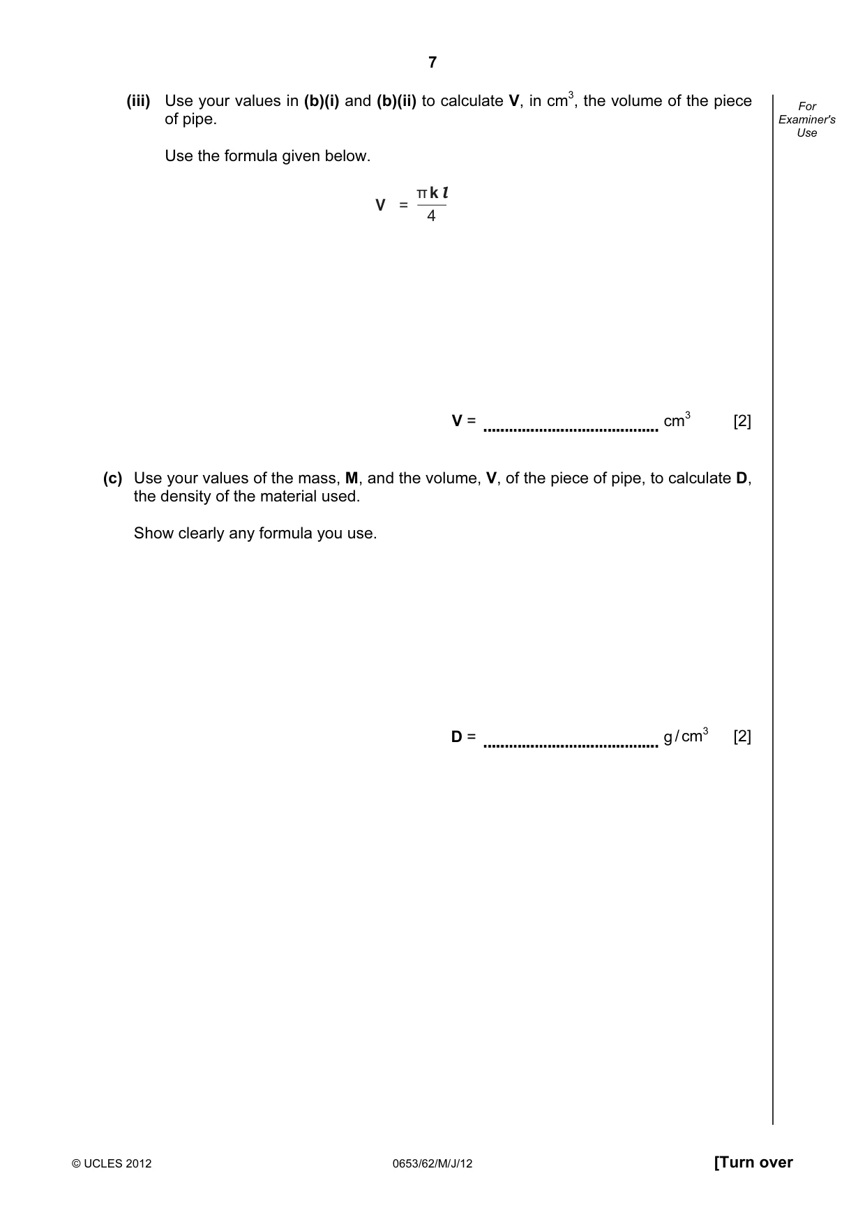 Cambridge IGCSE Science - Combined 0653 2012 May/June Paper 6 · Variant 2 question paper, page 7 of 20