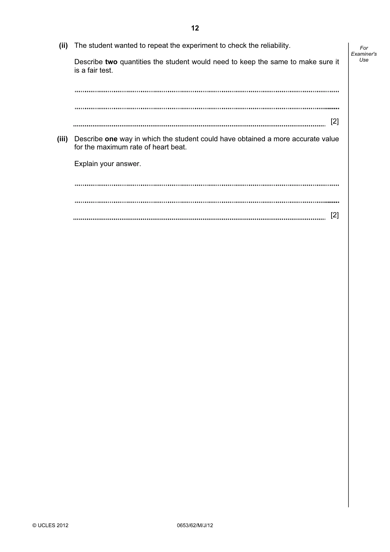 Cambridge IGCSE Science - Combined 0653 2012 May/June Paper 6 · Variant 2 question paper, page 12 of 20