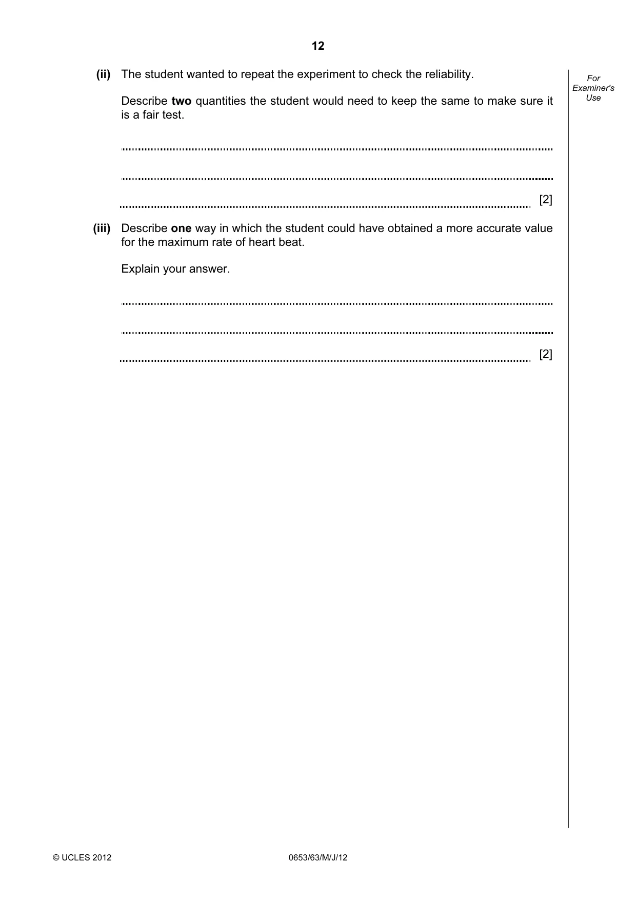 Cambridge IGCSE Science - Combined 0653 2012 May/June Paper 6 · Variant 3 question paper, page 12 of 20