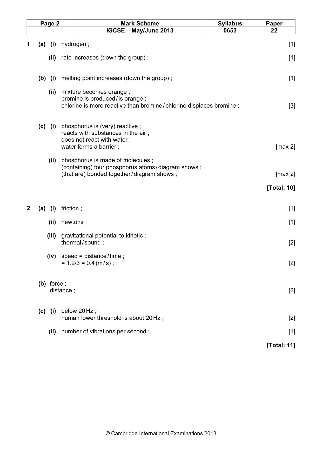 Mark scheme, page 2 of 5