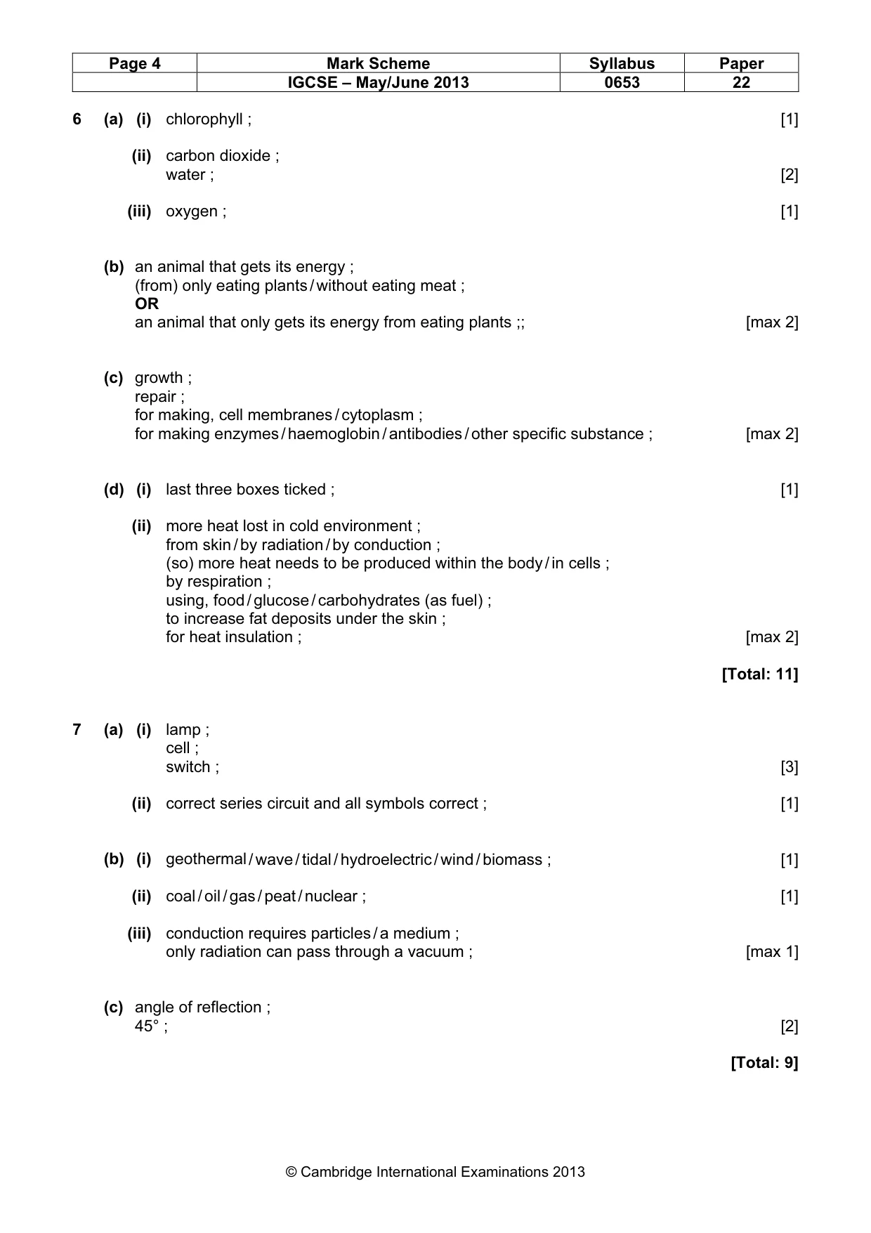 Mark scheme, page 4 of 5