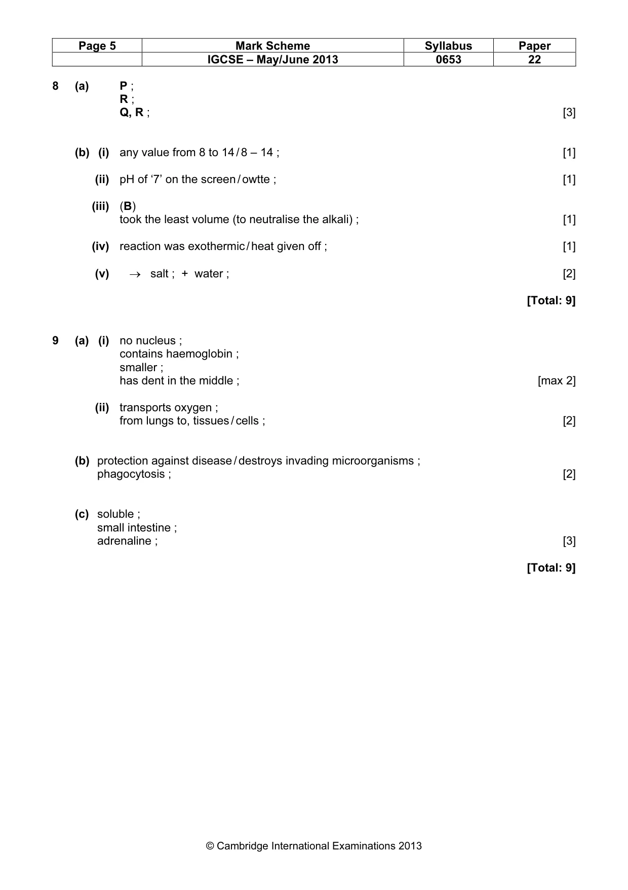 Mark scheme, page 5 of 5