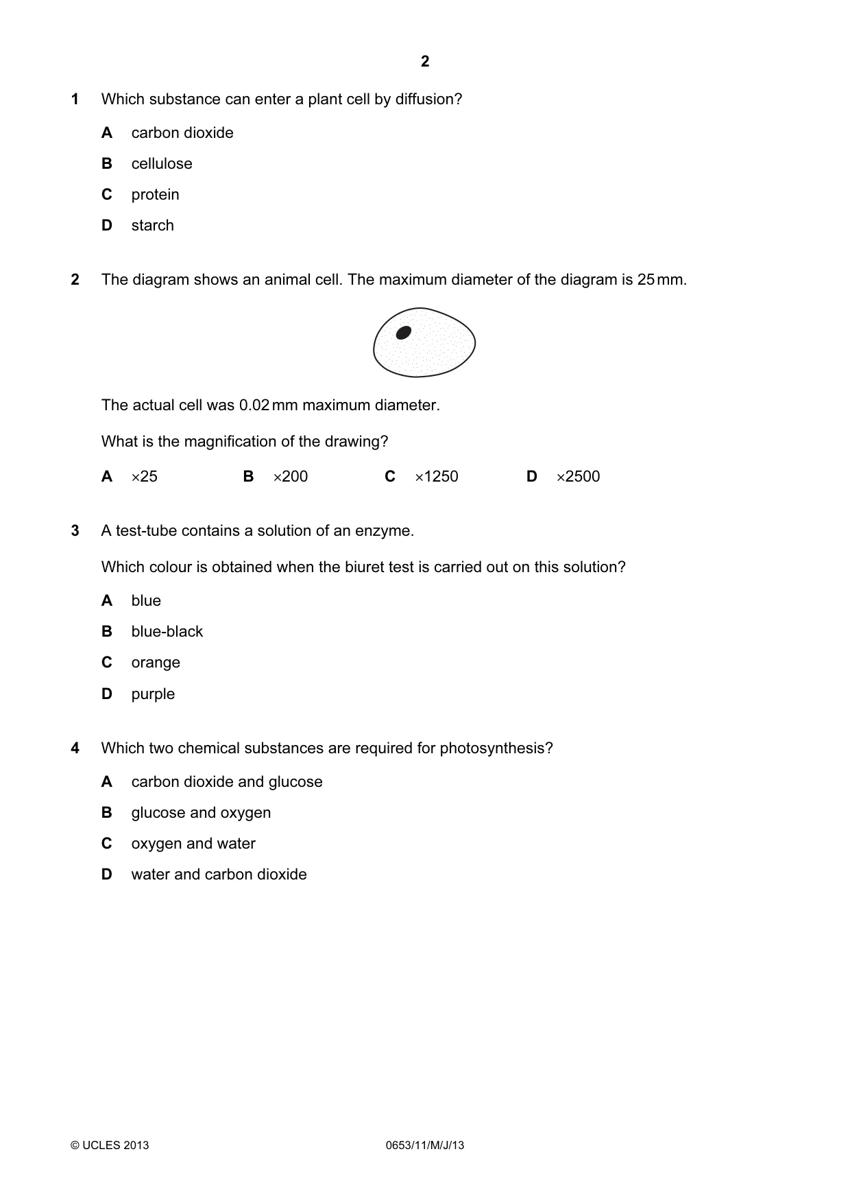 Cambridge IGCSE Science - Combined 0653 2013 May/June Paper 1 · Variant 1 question paper, page 2 of 16