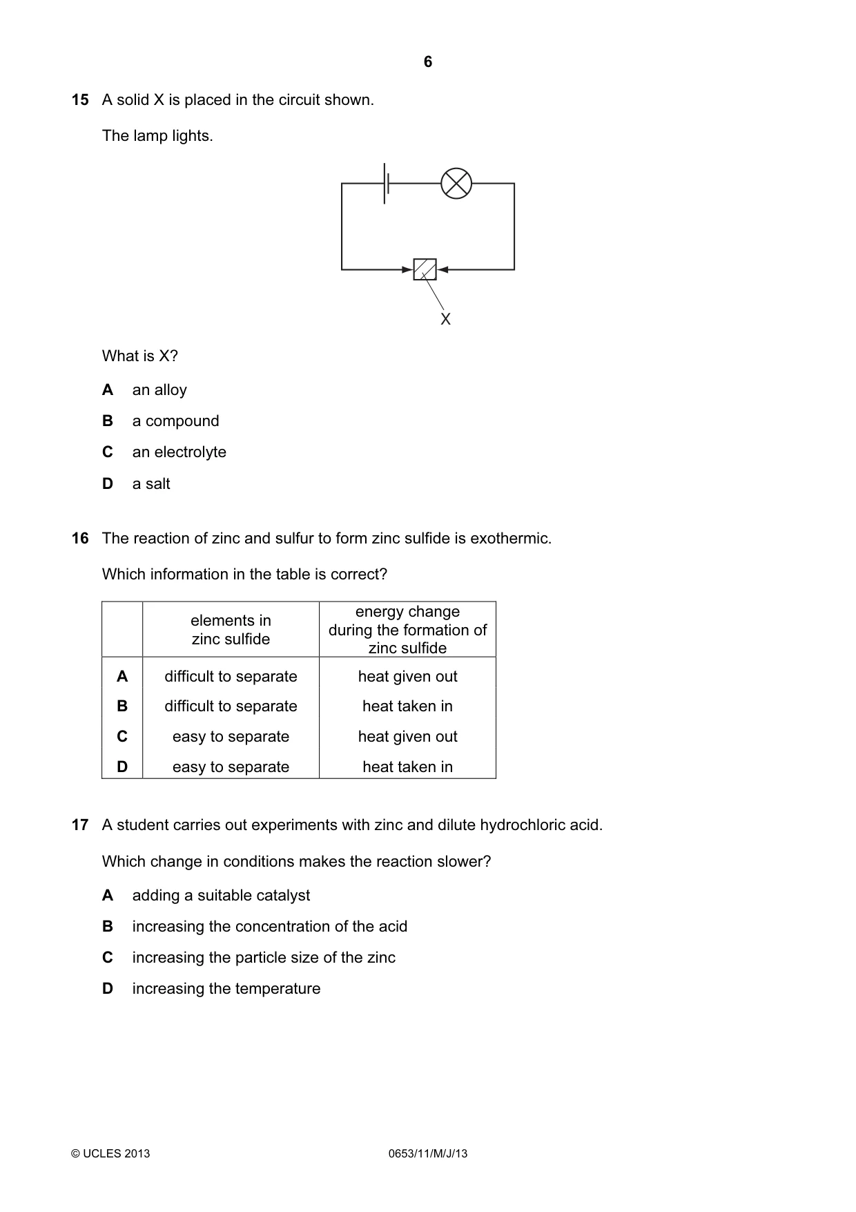 Cambridge IGCSE Science - Combined 0653 2013 May/June Paper 1 · Variant 1 question paper, page 6 of 16