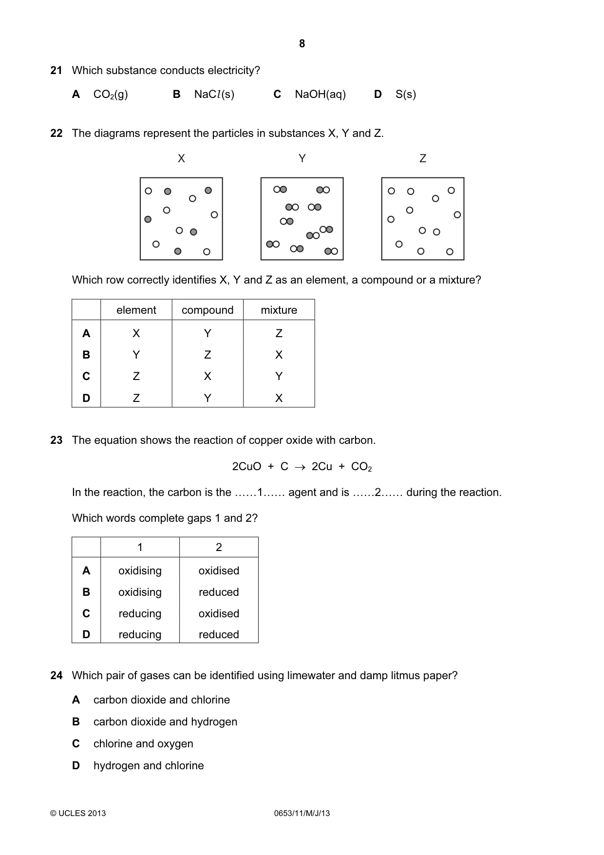 Cambridge IGCSE Science - Combined 0653 2013 May/June Paper 1 · Variant 1 question paper, page 8 of 16